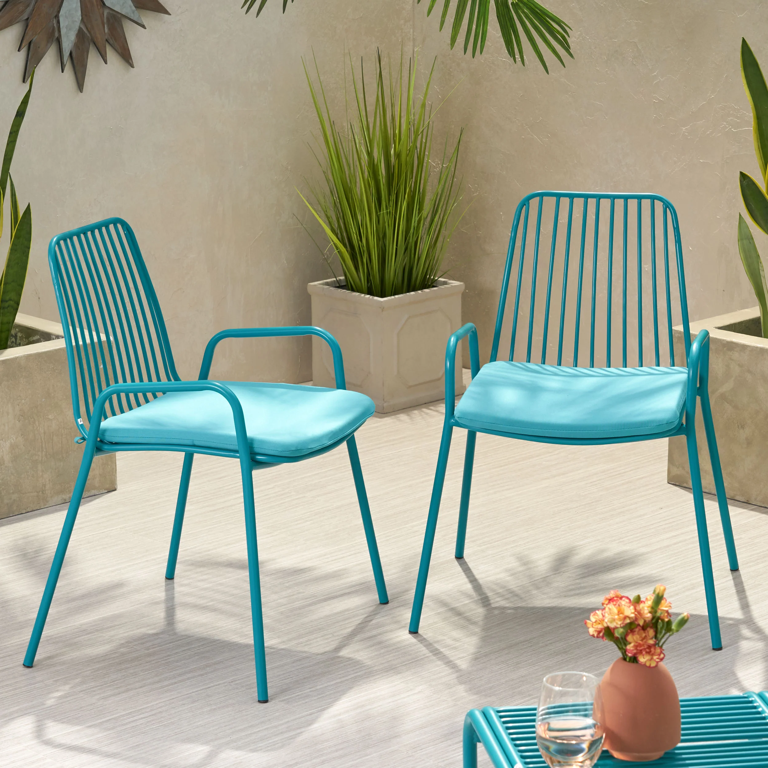 Ashwood Outdoor Modern Iron Club Chair with Cushion (Set of 2) - furnishings