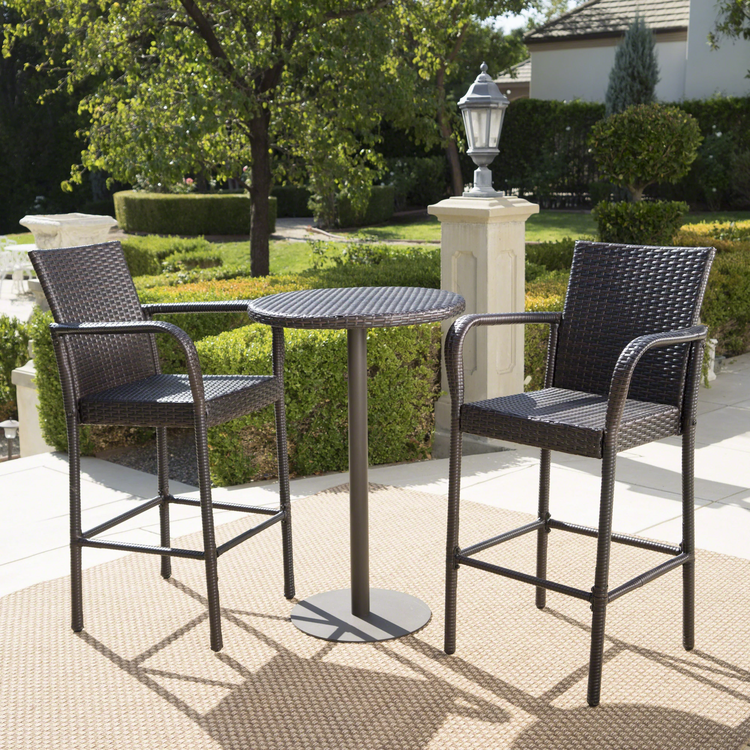 Stetta Outdoor 3 Piece Round Multi-brown Wicker Bar Set - furnishings