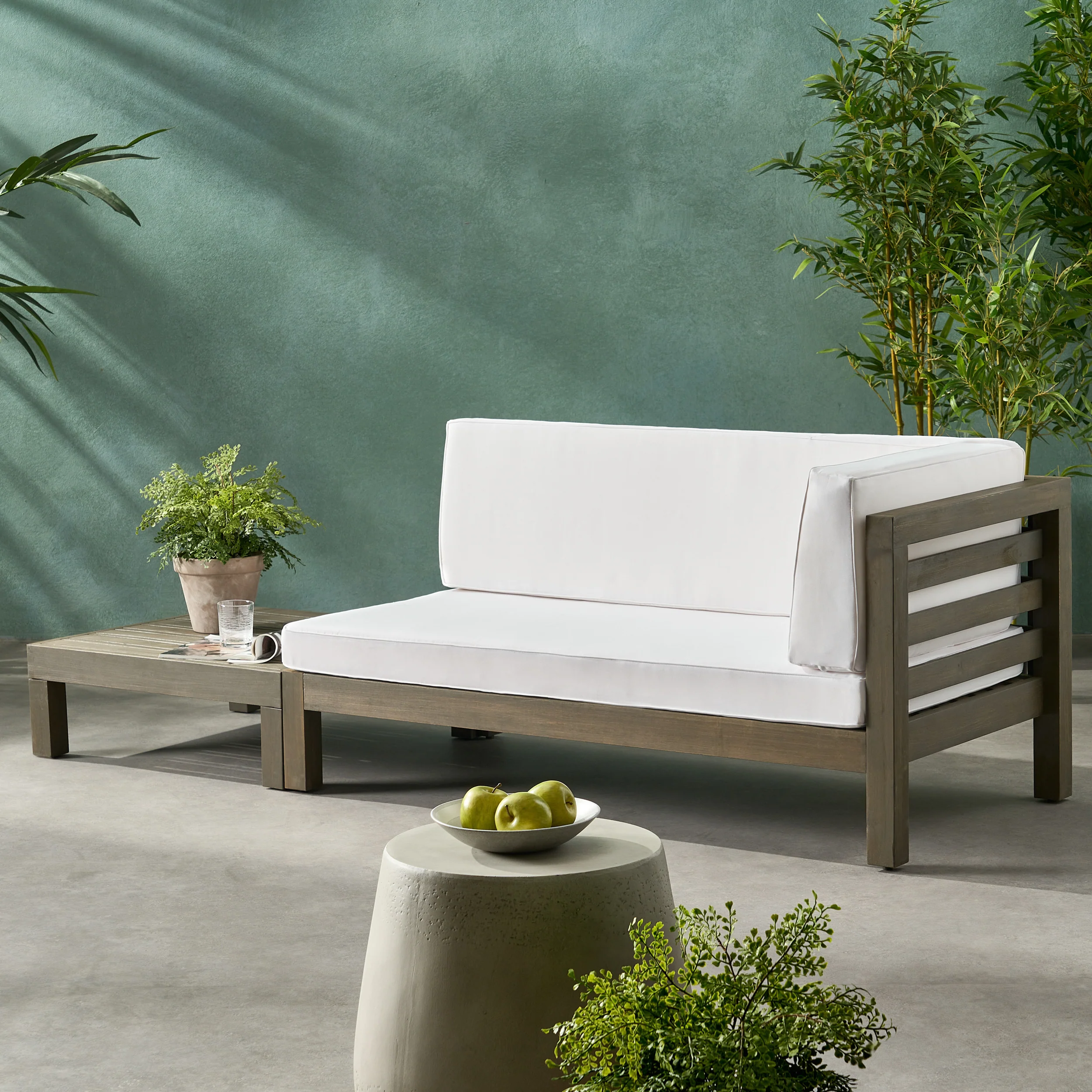 Cascada Outdoor Acacia Wood Right Arm Loveseat and Coffee Table Set with Cushion - furnishings