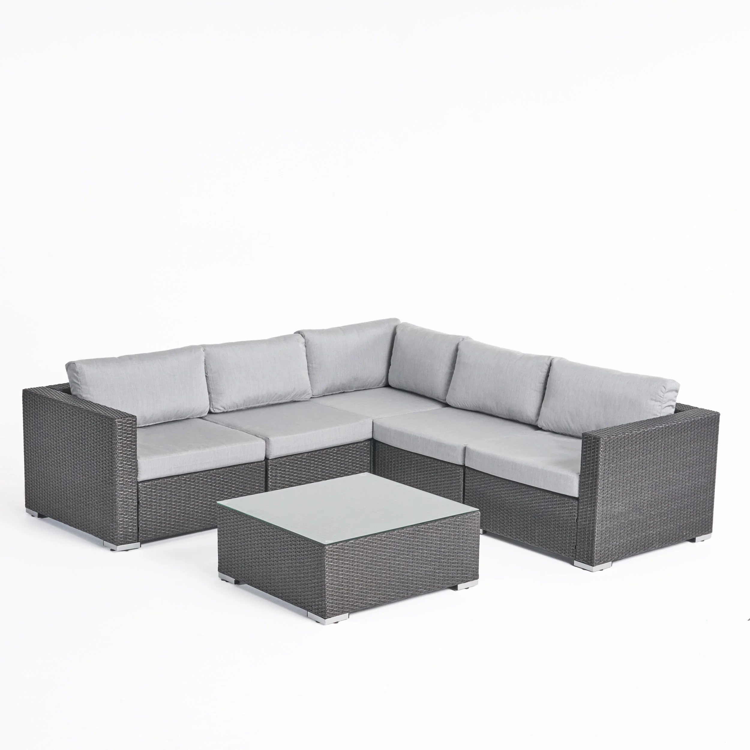 Kyra Outdoor 5 Seater Wicker Sectional Sofa Set with Sunbrella Cushions - furnishings