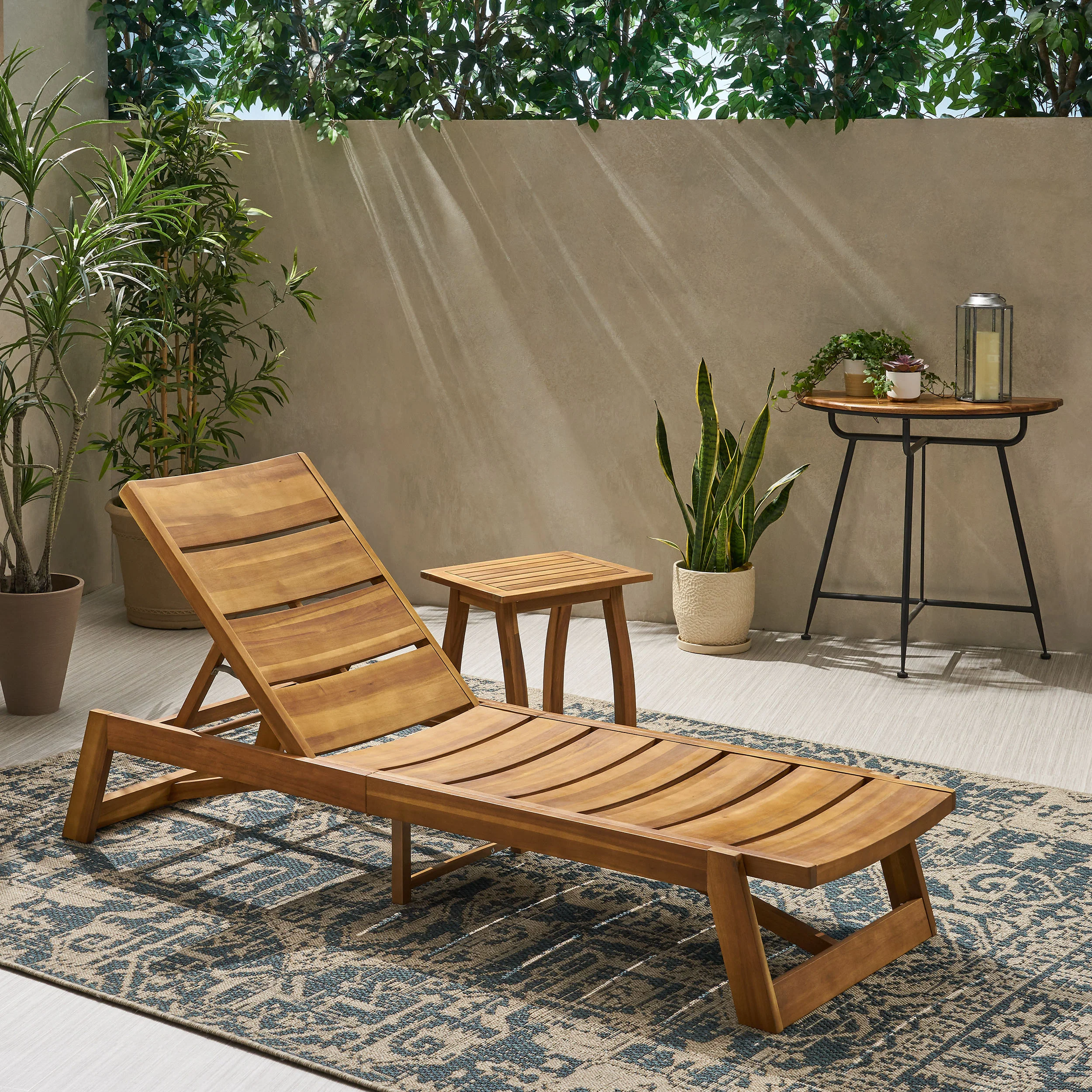 Emileigh Outdoor Acacia Wood Chaise 2 Piece Lounge - furnishings