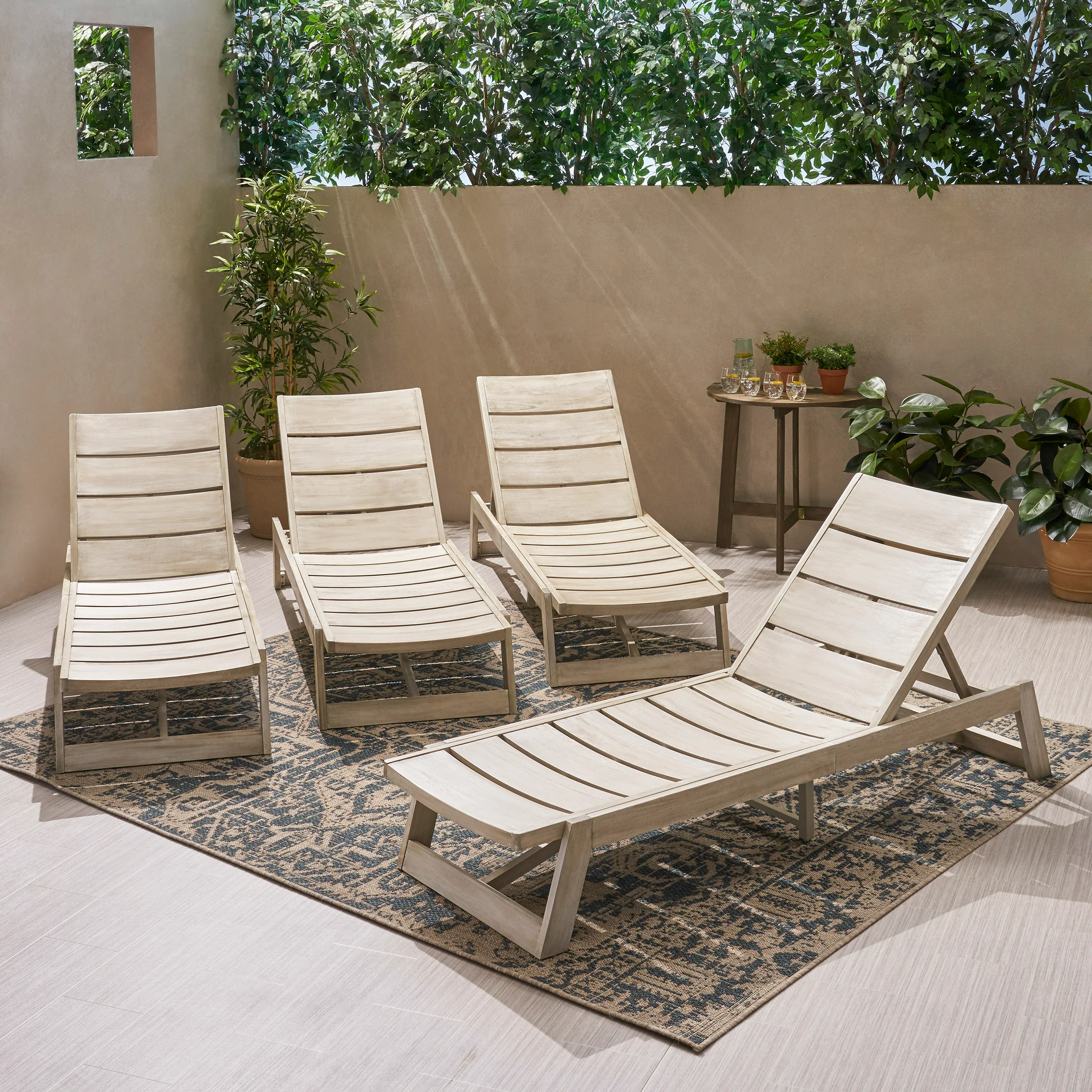 Melissa Outdoor Acacia Wood Chaise Lounge (Set of 4) - furnishings