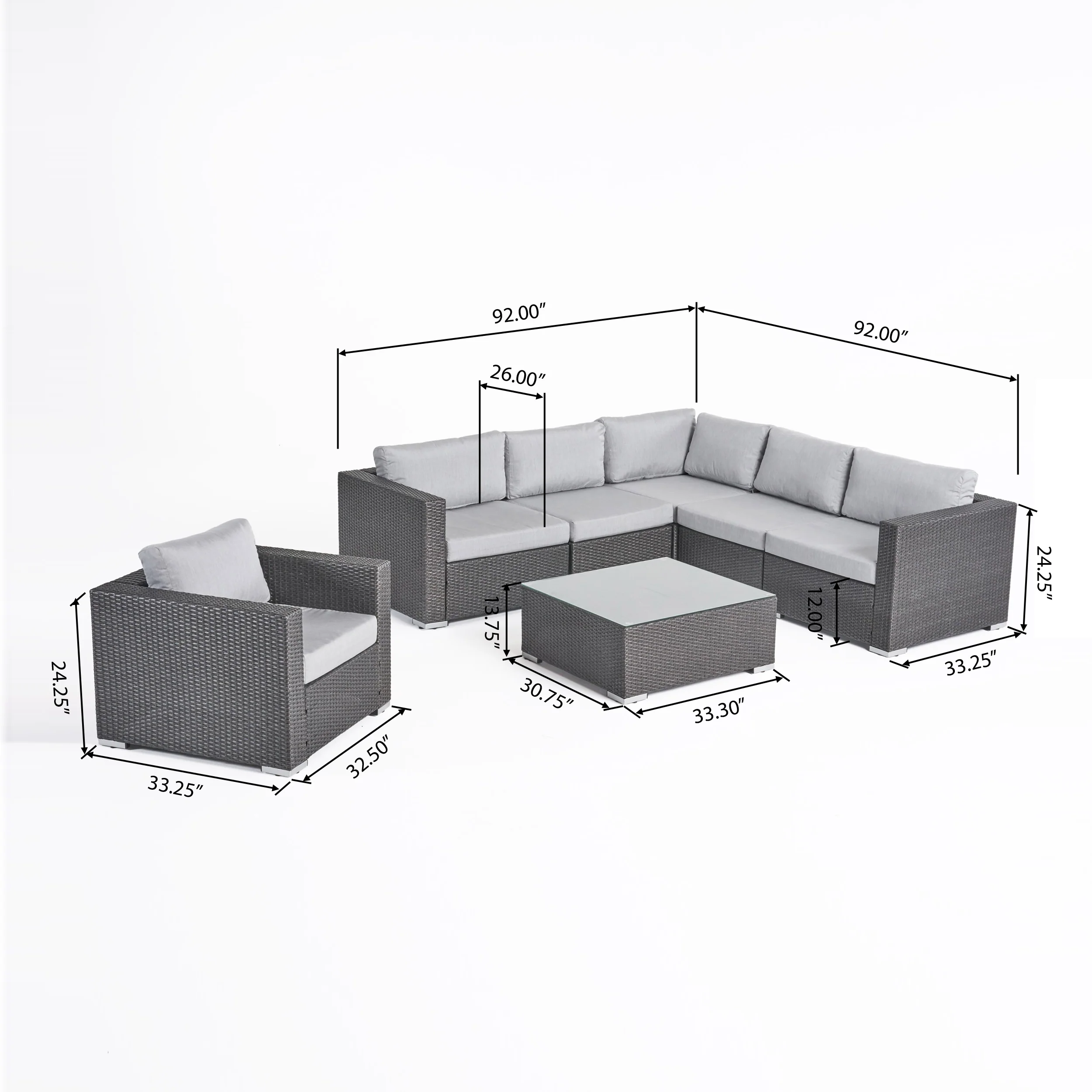Kyra Outdoor 6 Seater Wicker Sectional Sofa Set with Sunbrella Cushions - furnishings