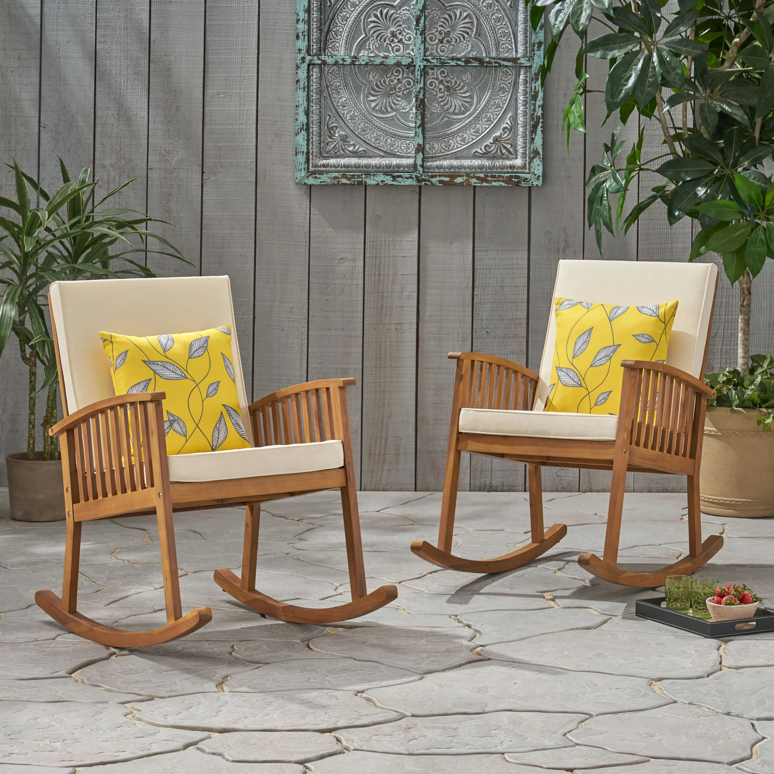 Audrey Outdoor Acacia Wood Rocking Chairs (Set of 2) - furnishings