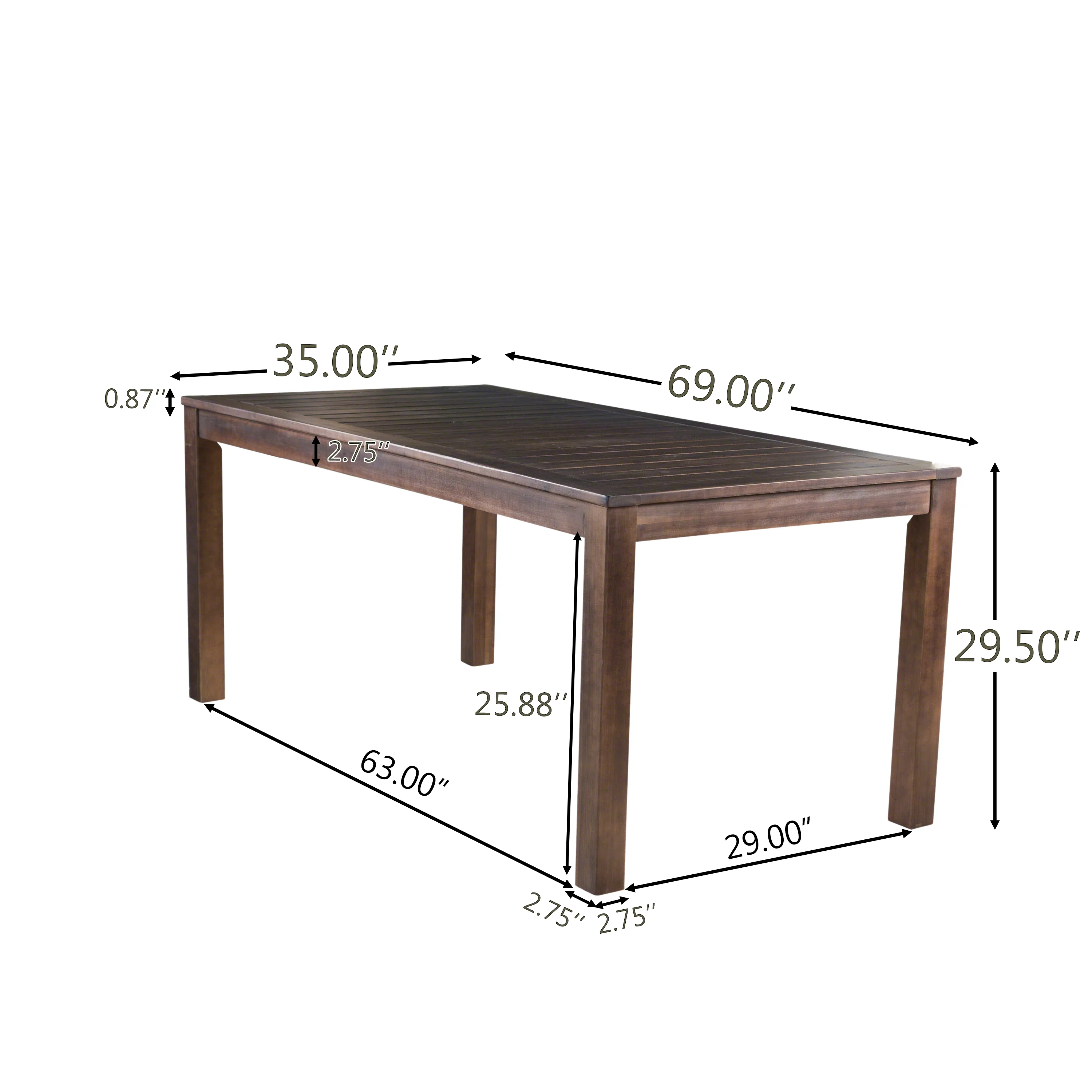 Marin Rustic Outdoor Slatted Dark Brown Acacia Wood Dining Table - furnishings