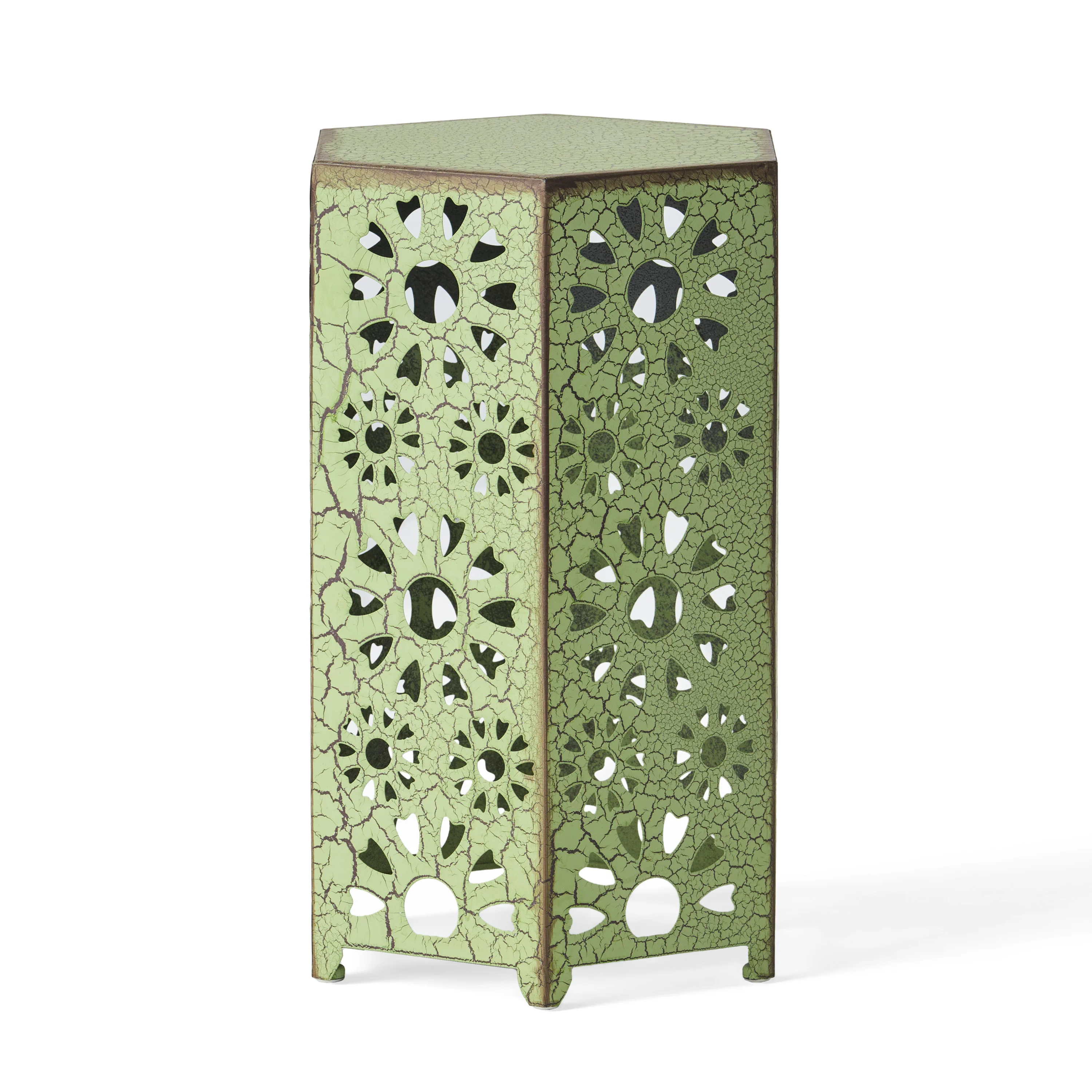 Elliot Outdoor 12 Inch and 14 Inch Crackle Green Sunburst Iron Side Table Set - furnishings