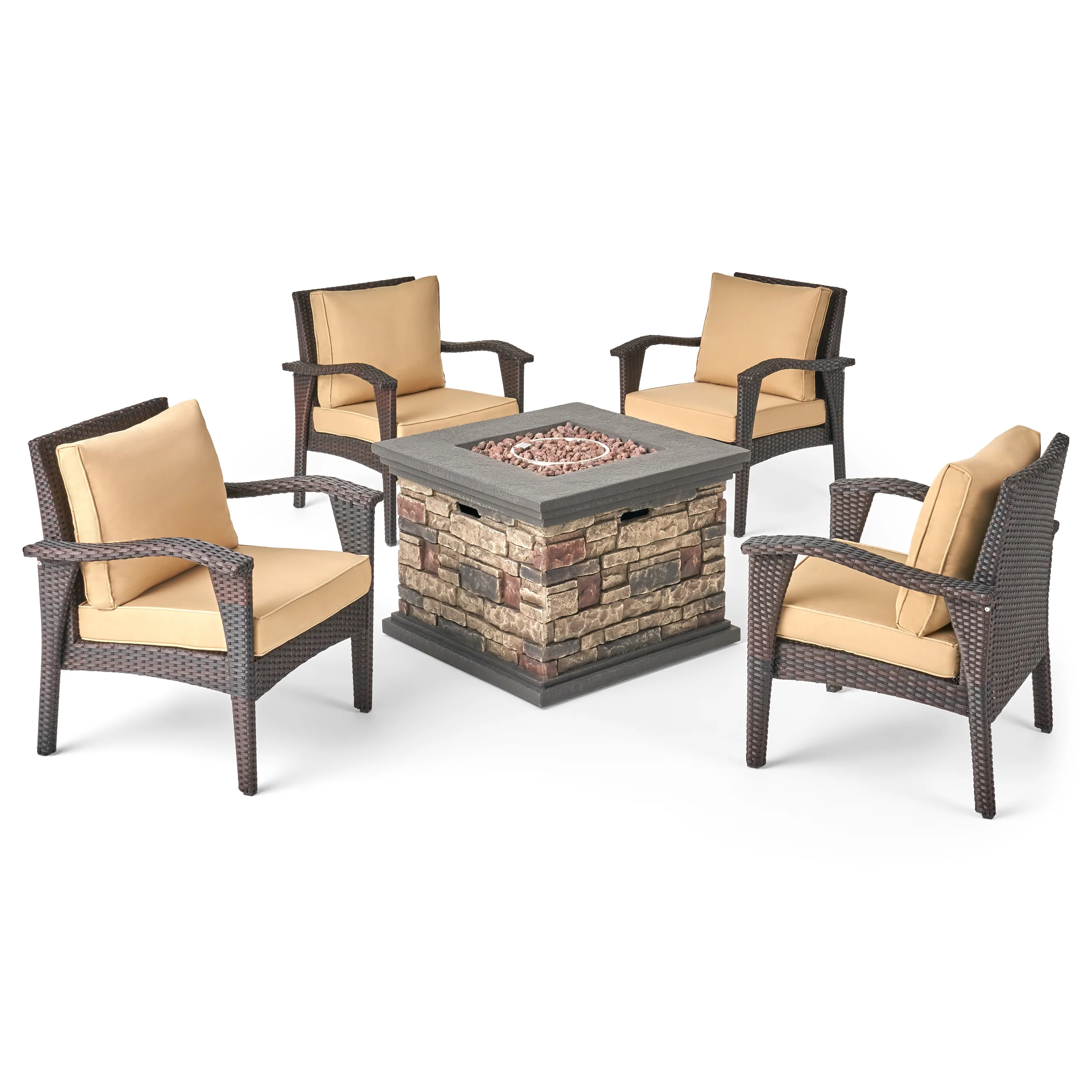 Ilse Outdoor 4 Club Chair Chat Set with Fire Pit - furnishings