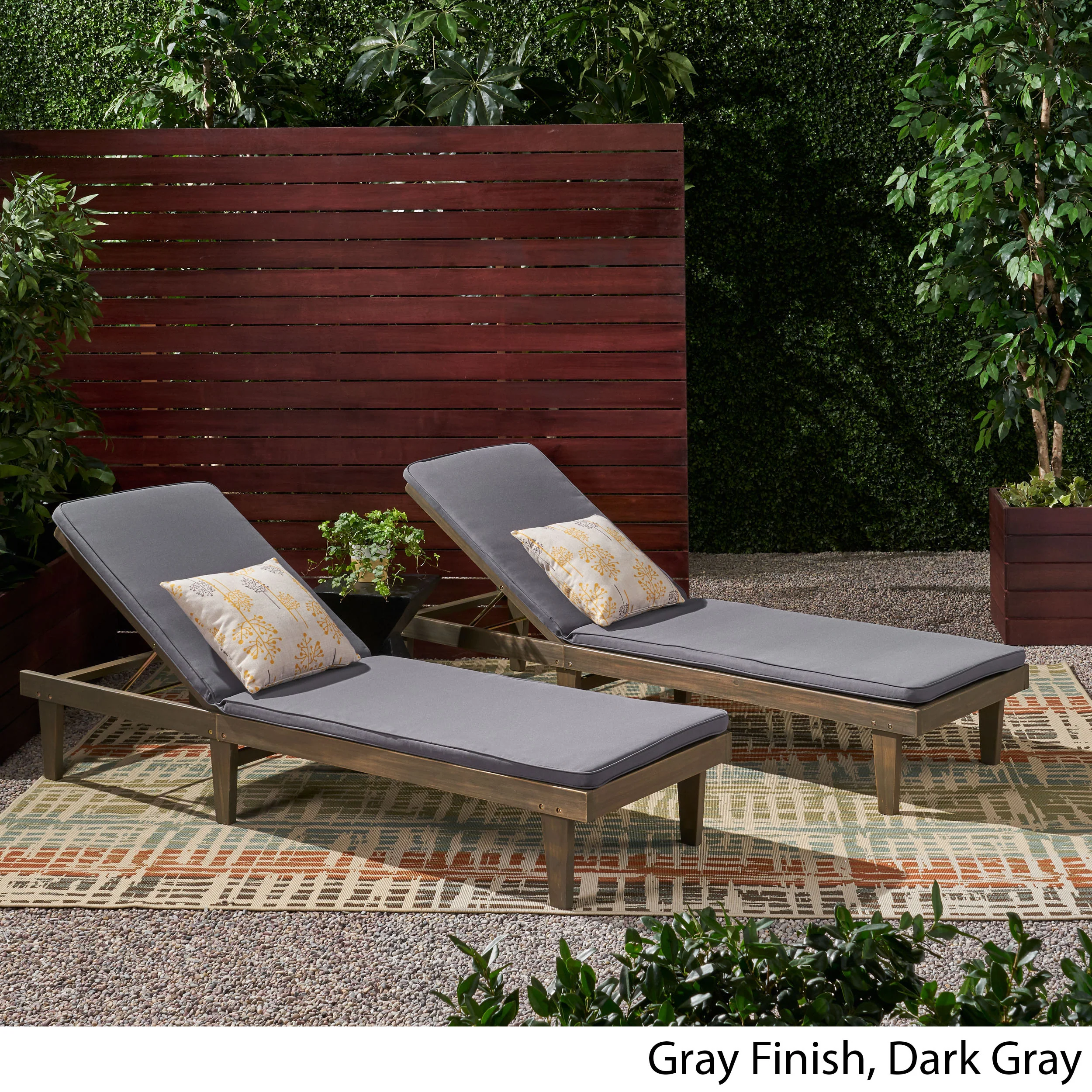 Nadine Outdoor Modern Acacia Wood Chaise Lounge with Cushion (Set of 2) - furnishings
