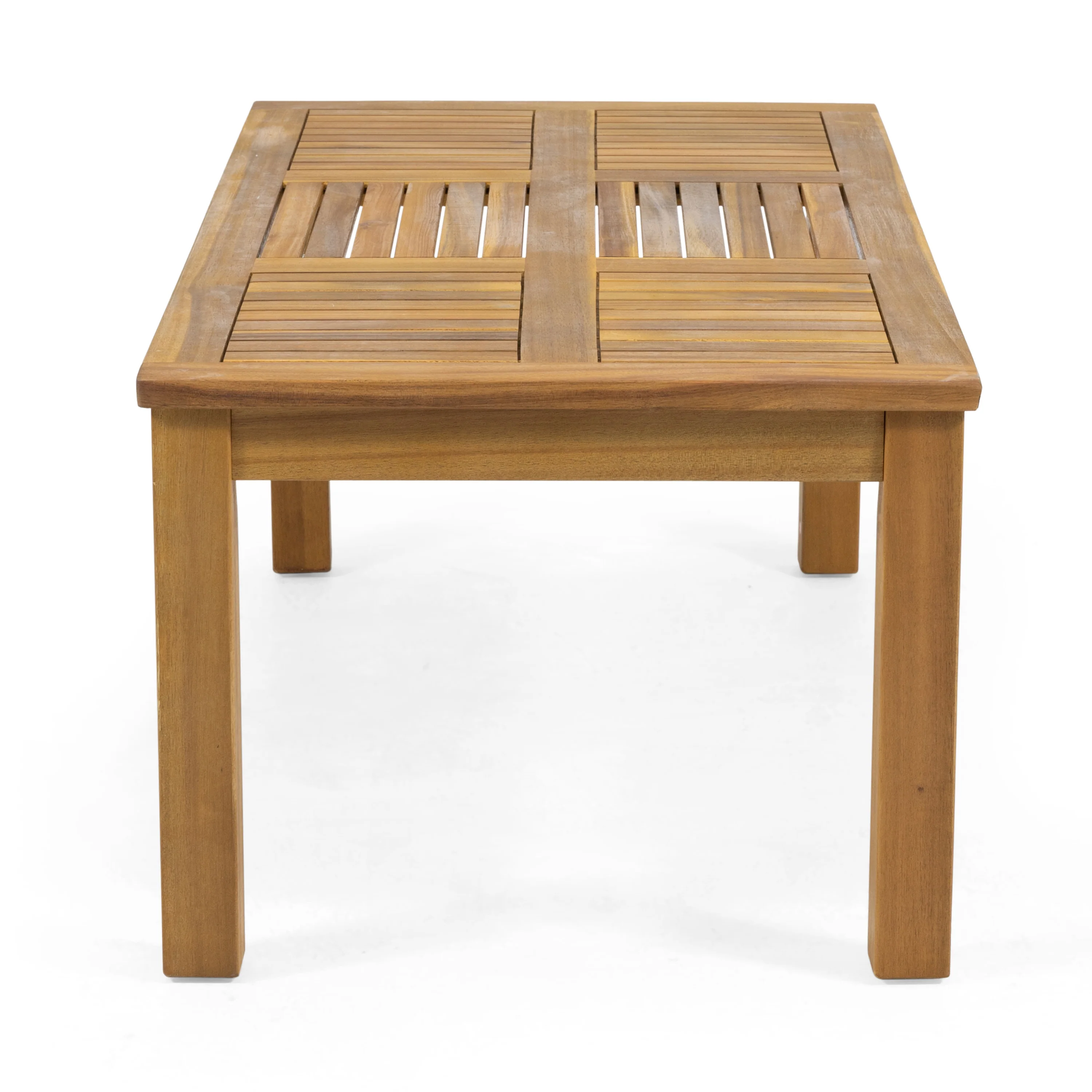 Maycen Outdoor Acacia Wood and Wicker Loveseat and Coffee Table Set with Cushions, Teak, Light Multibrown, Beige - furnishings