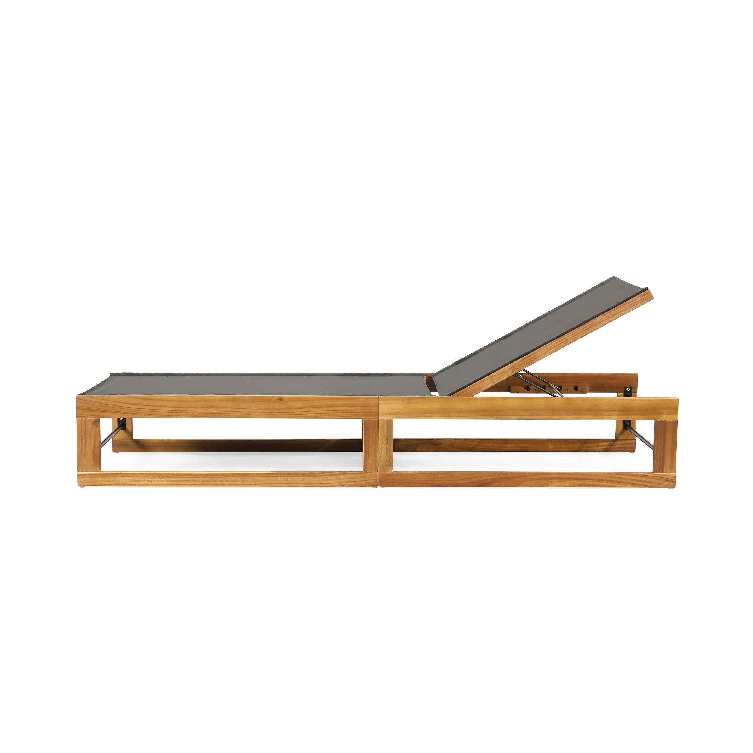 Leavitt Outdoor Mesh and Wood Adjustable Chaise Lounge, Black and Teak - furnishings