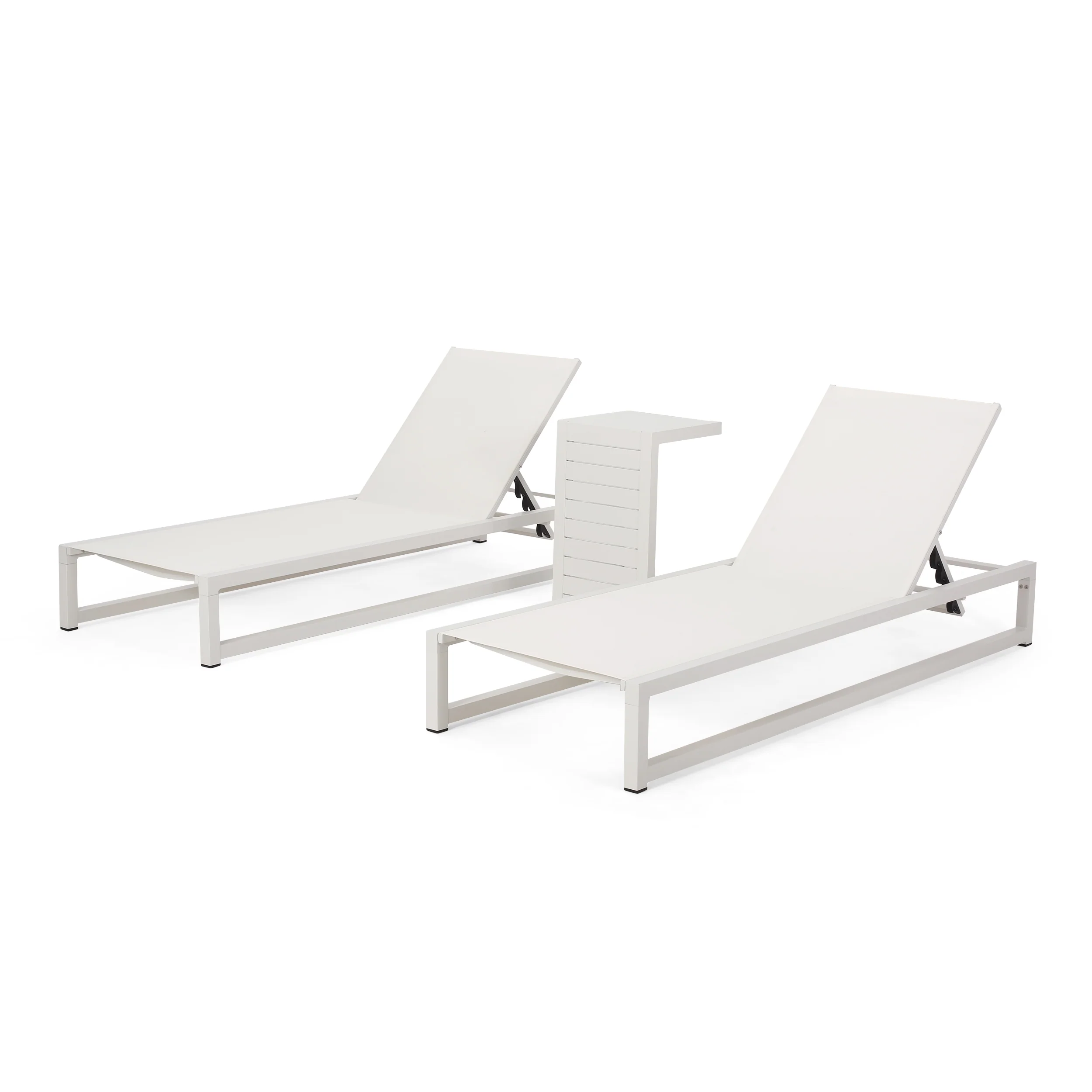 Moderna Outdoor Aluminum Chaise Lounge Set with C-Shaped End Table - furnishings