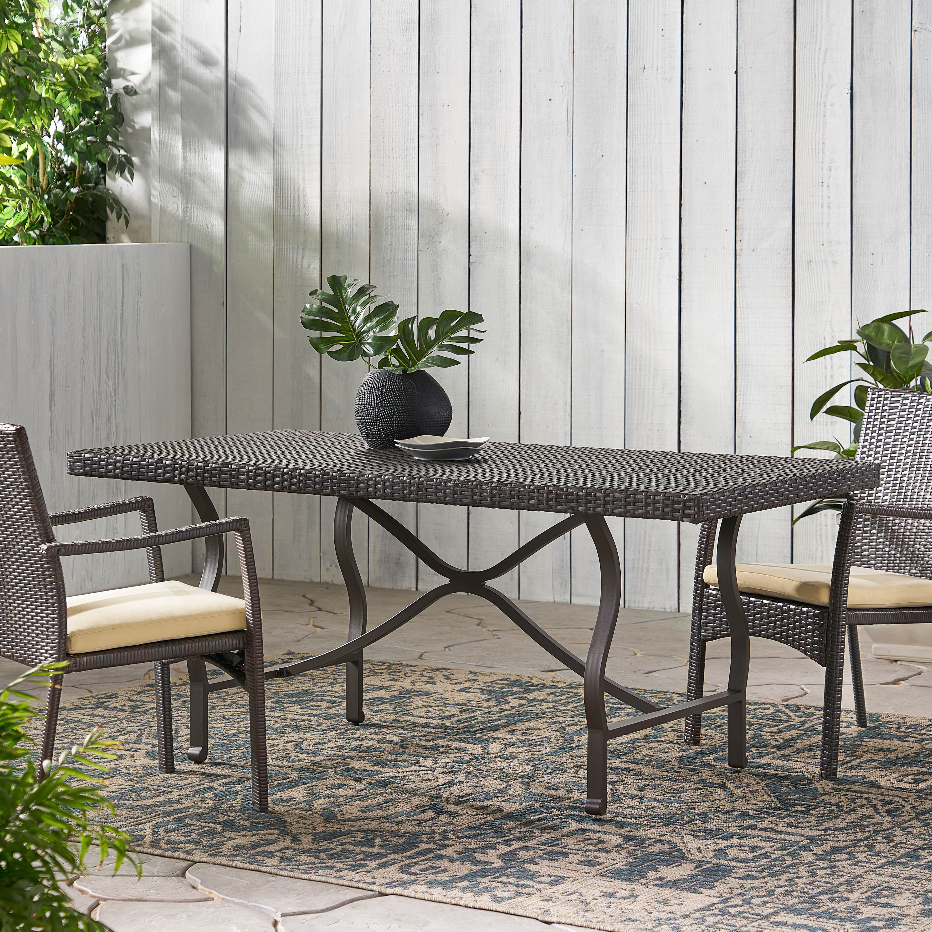 Carolina Outdoor Multibrown Wicker Dining Table - furnishings
