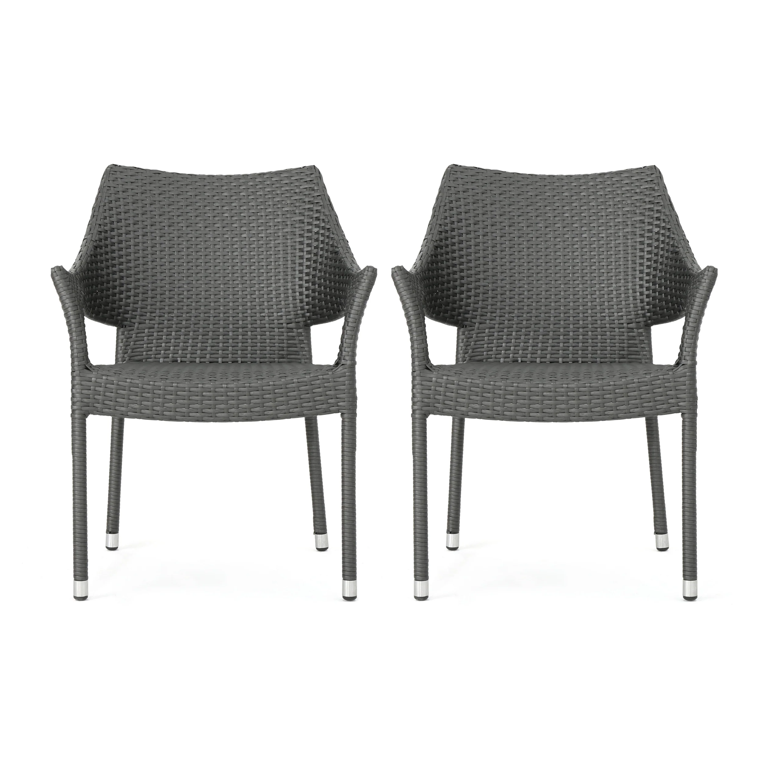 Alameda Modern Outdoor Gray Wicker Stacking Armchairs (Set of 2) - furnishings