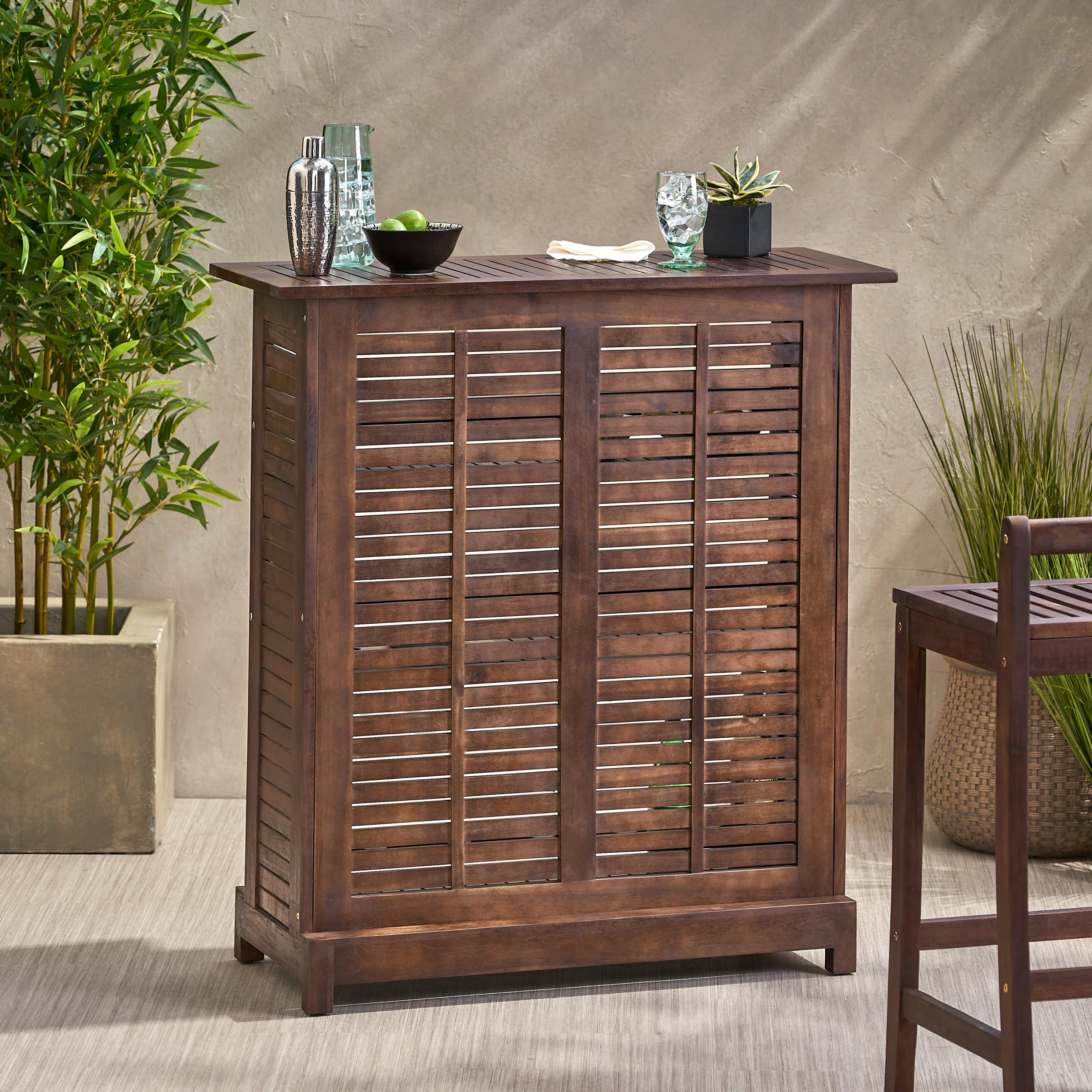 Jalama Acacia Wood Bar Table with Storage, Rich Mahogany - furnishings