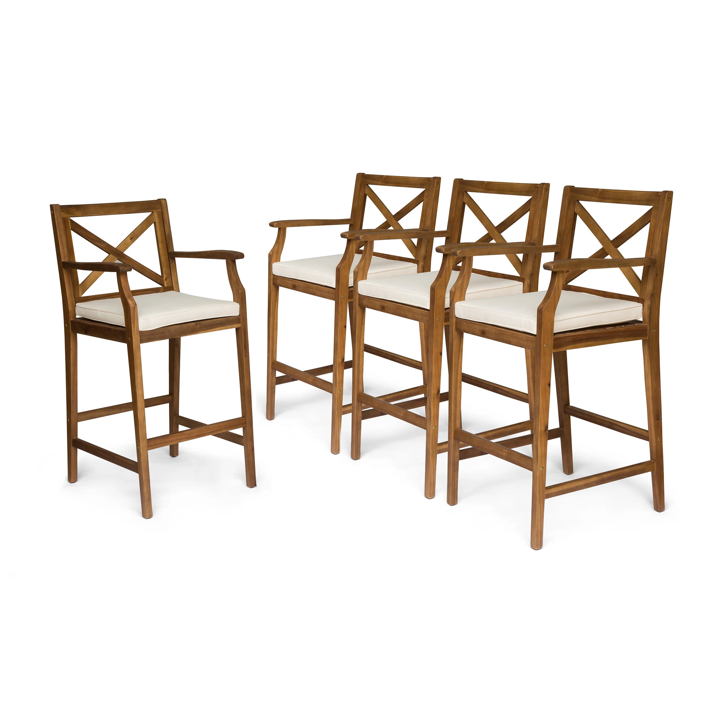Doric Outdoor Rustic Acacia Wood Barstools with Cushions (Set of 4) - furnishings