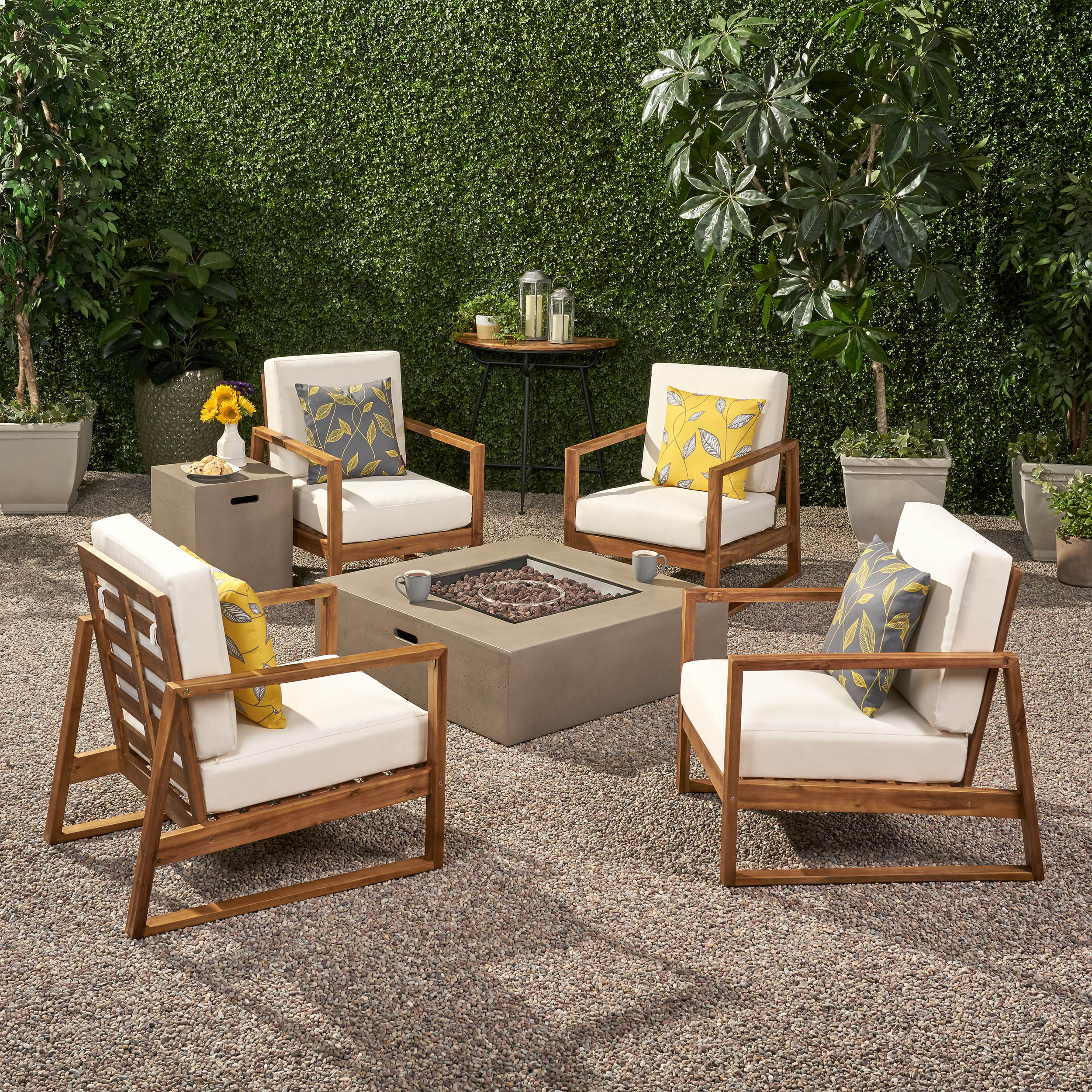 Marlee Outdoor 4 Seater Chat Set with Fire Pit - furnishings
