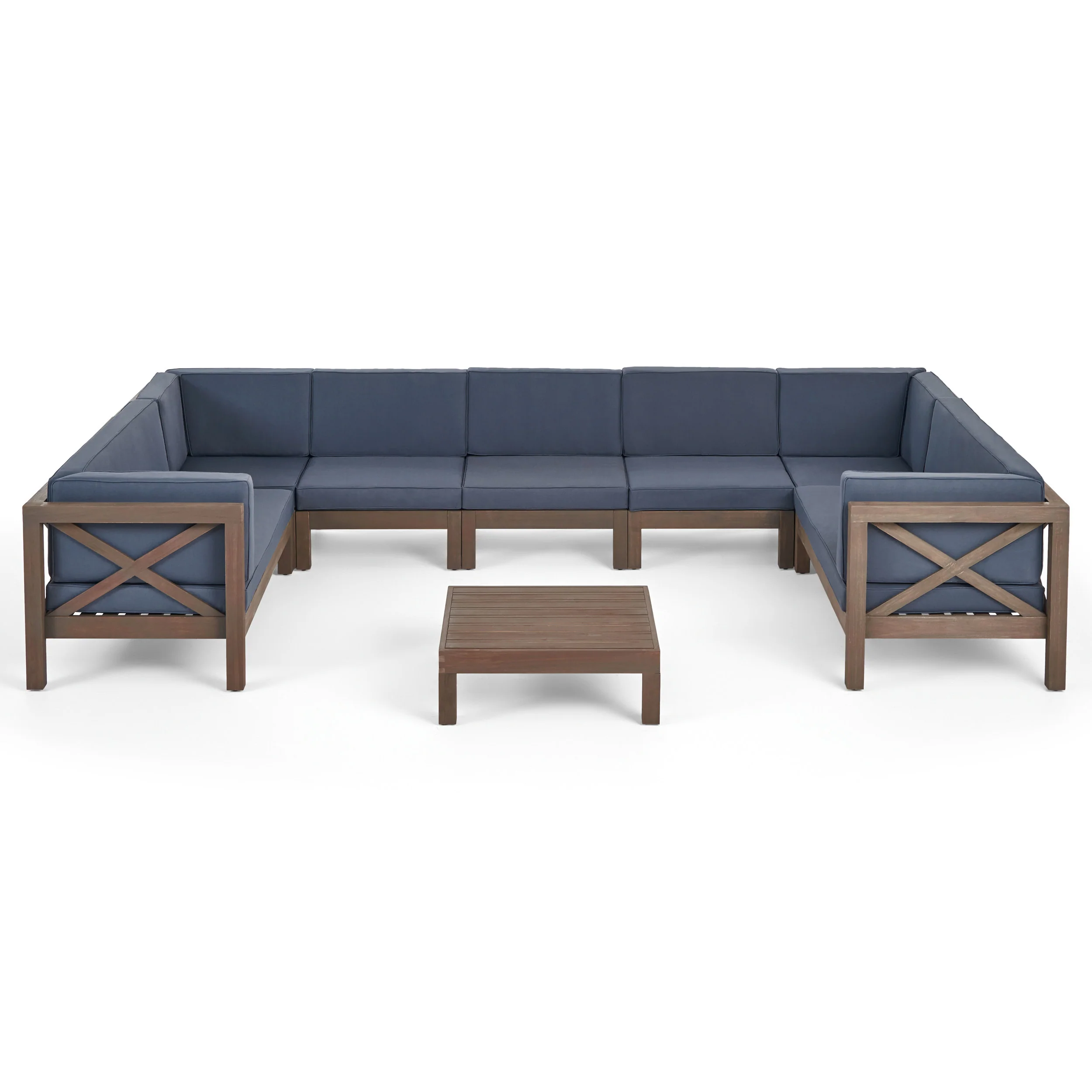 Isabella Outdoor 9 Seater Acacia Wood Sectional Sofa Set - furnishings