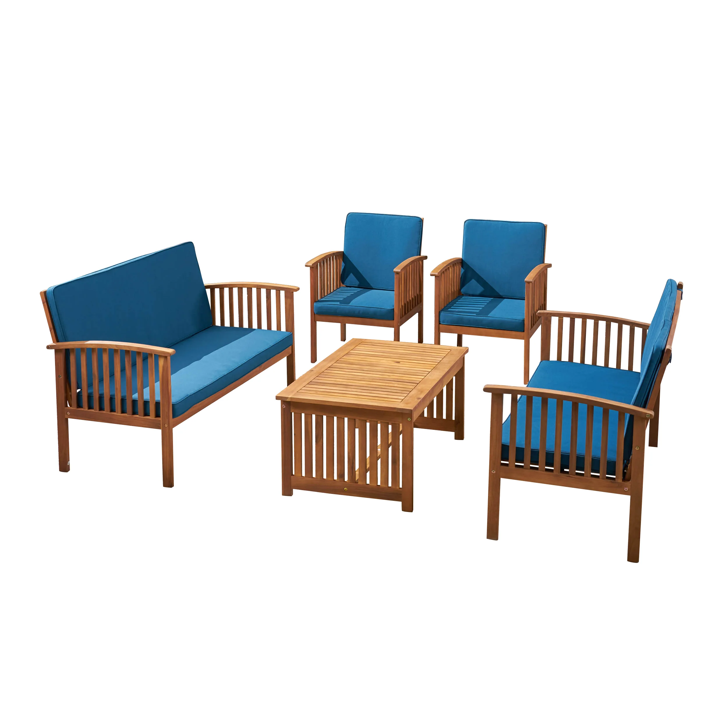 Beckley Outdoor Acacia Wood 6 Seater Conversation Set with Coffee Table - furnishings