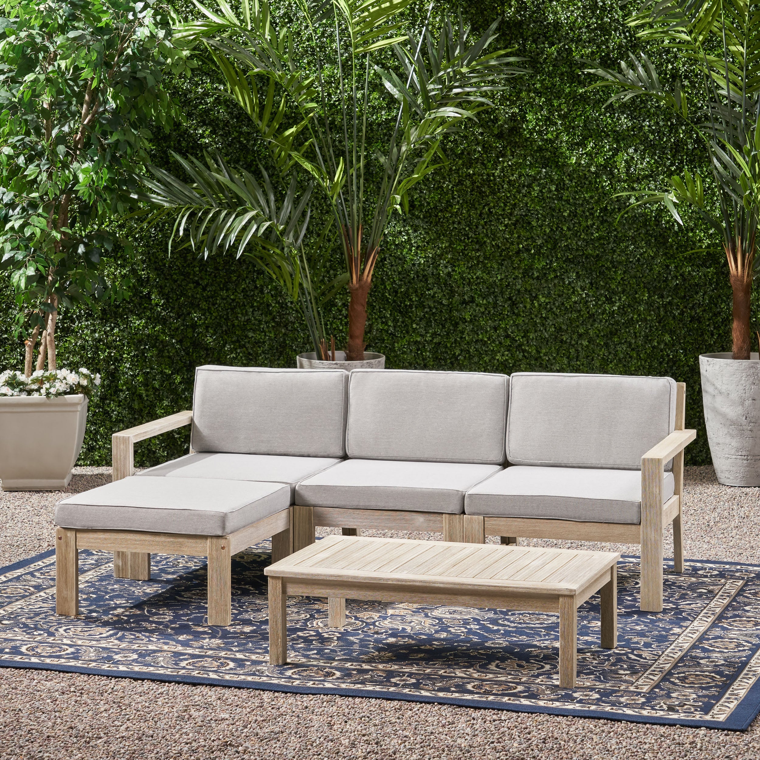 Henderson Outdoor 3 Seater Acacia Wood Sofa Sectional with Cushions - furnishings