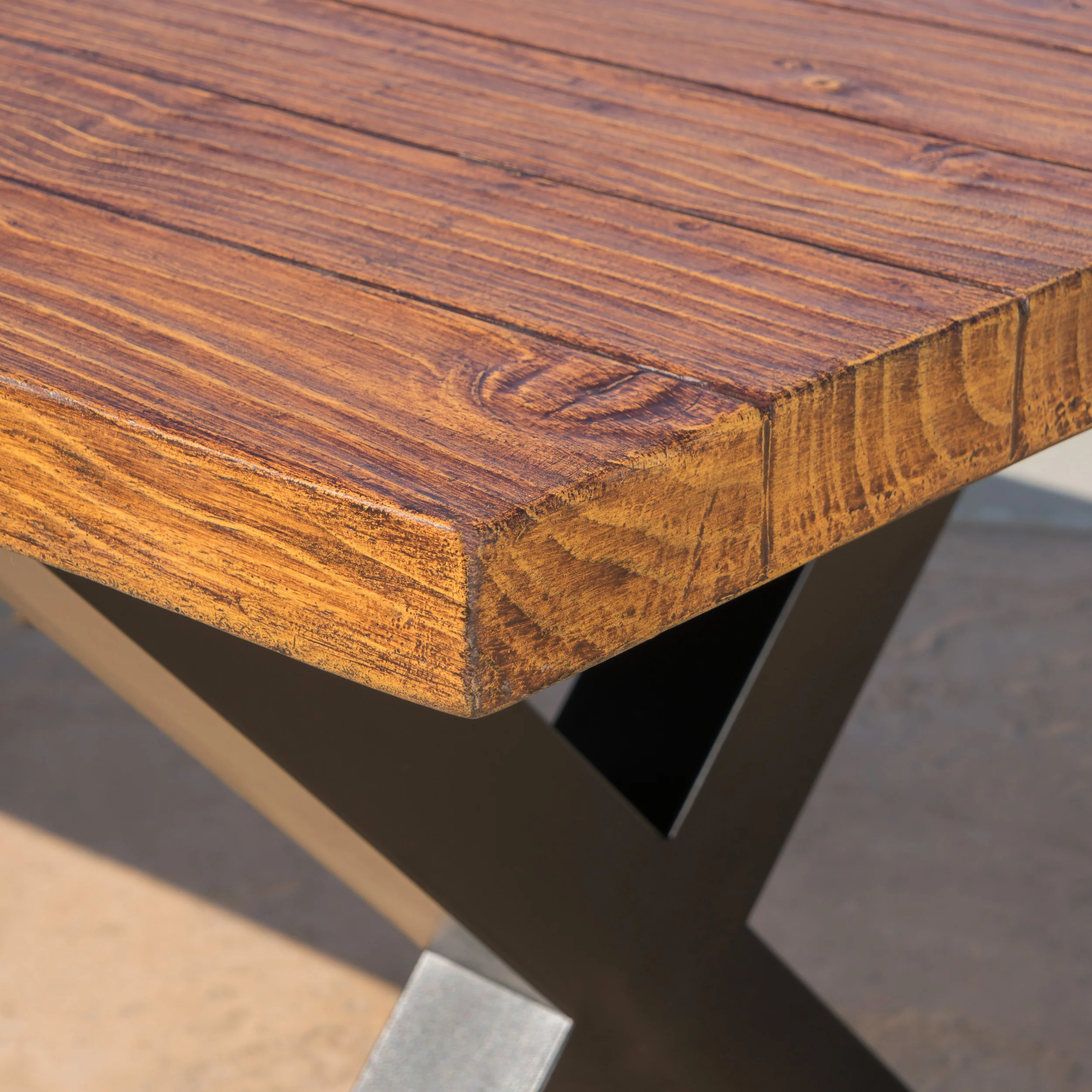Falah Outdoor Brown Walnut Finish Lightweight Concrete Dining Table - furnishings