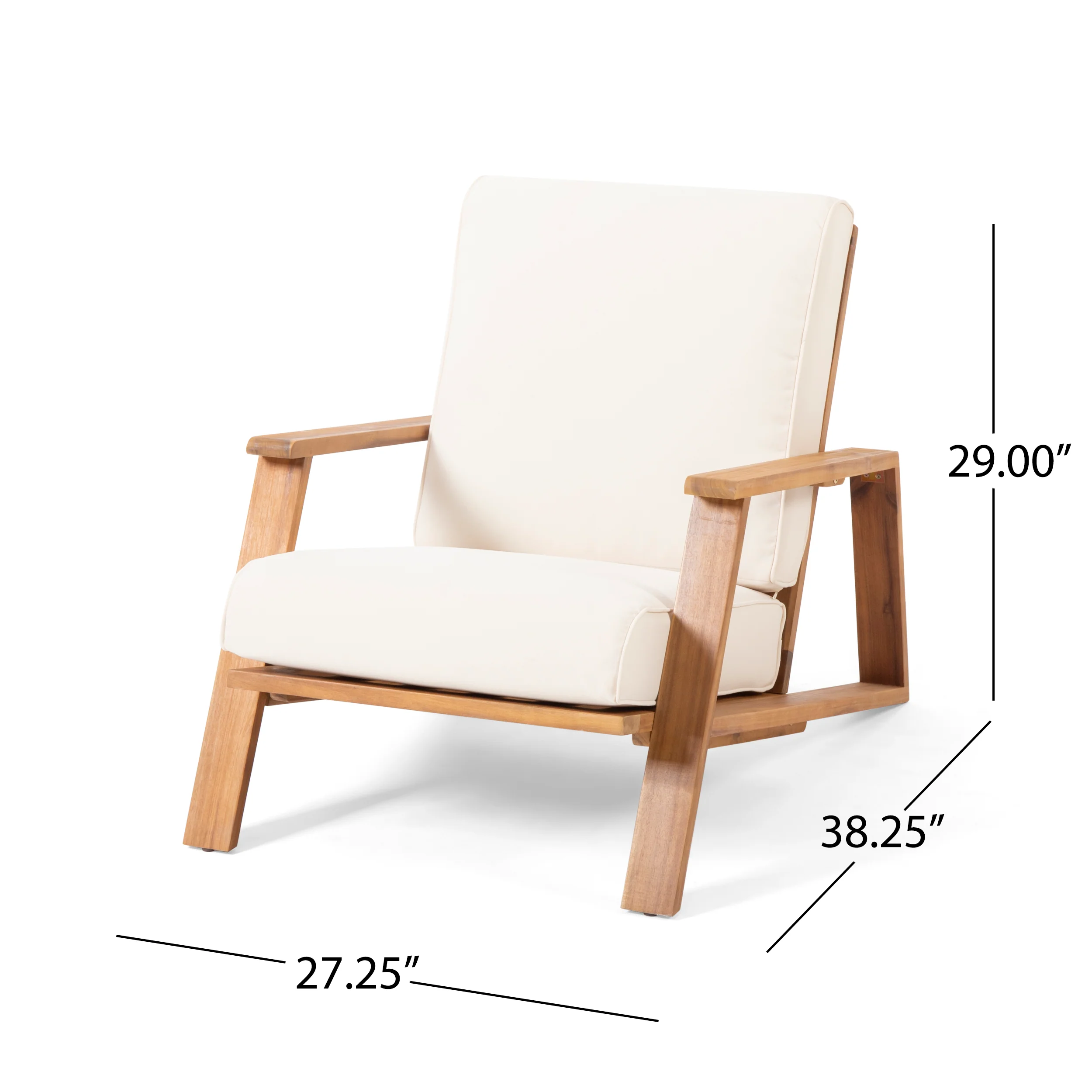 Youssef Outdoor Acacia Wood Club Chair with Cushion - furnishings