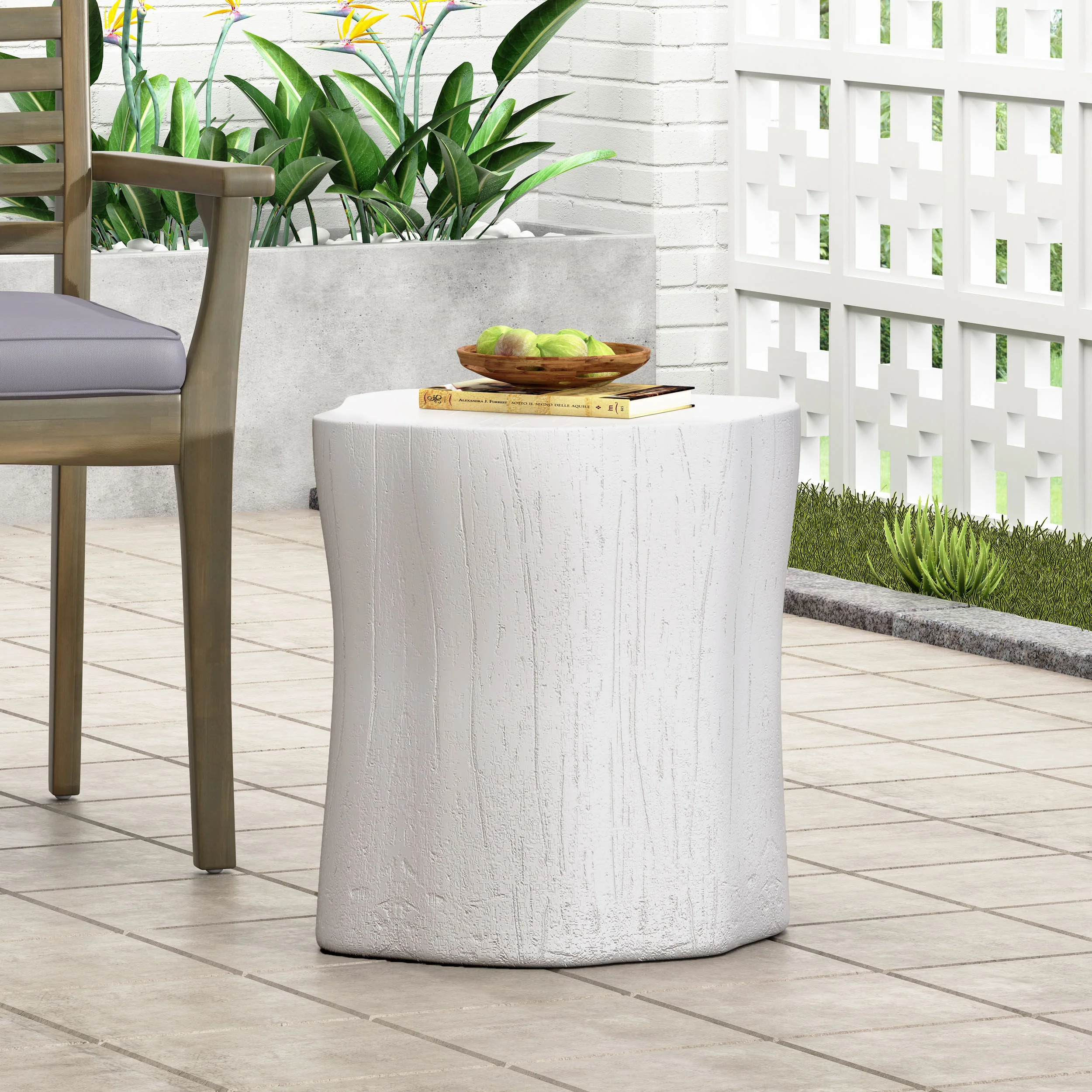Boniare Outdoor Lightweight Concrete Side Table, Antique White - furnishings
