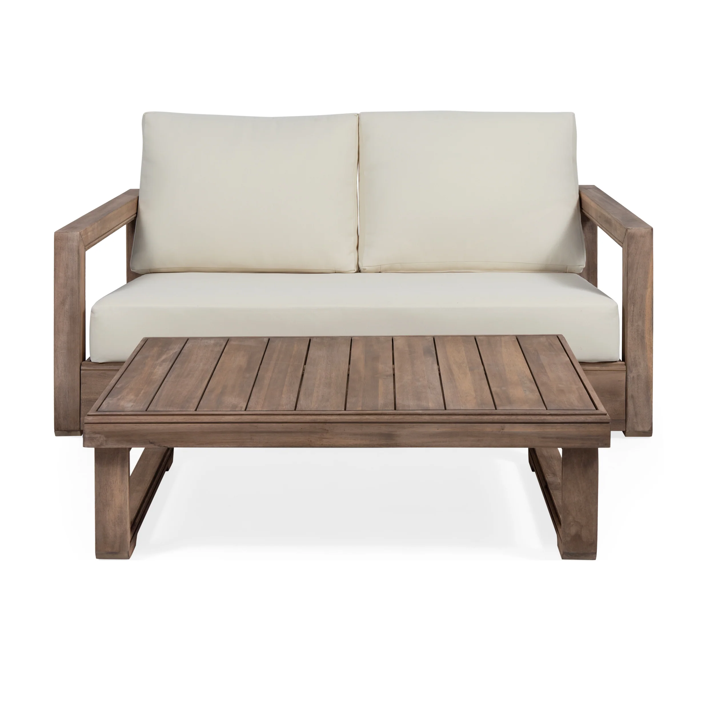 Andrae Outdoor Acacia Wood Loveseat Set with Coffee Table - furnishings