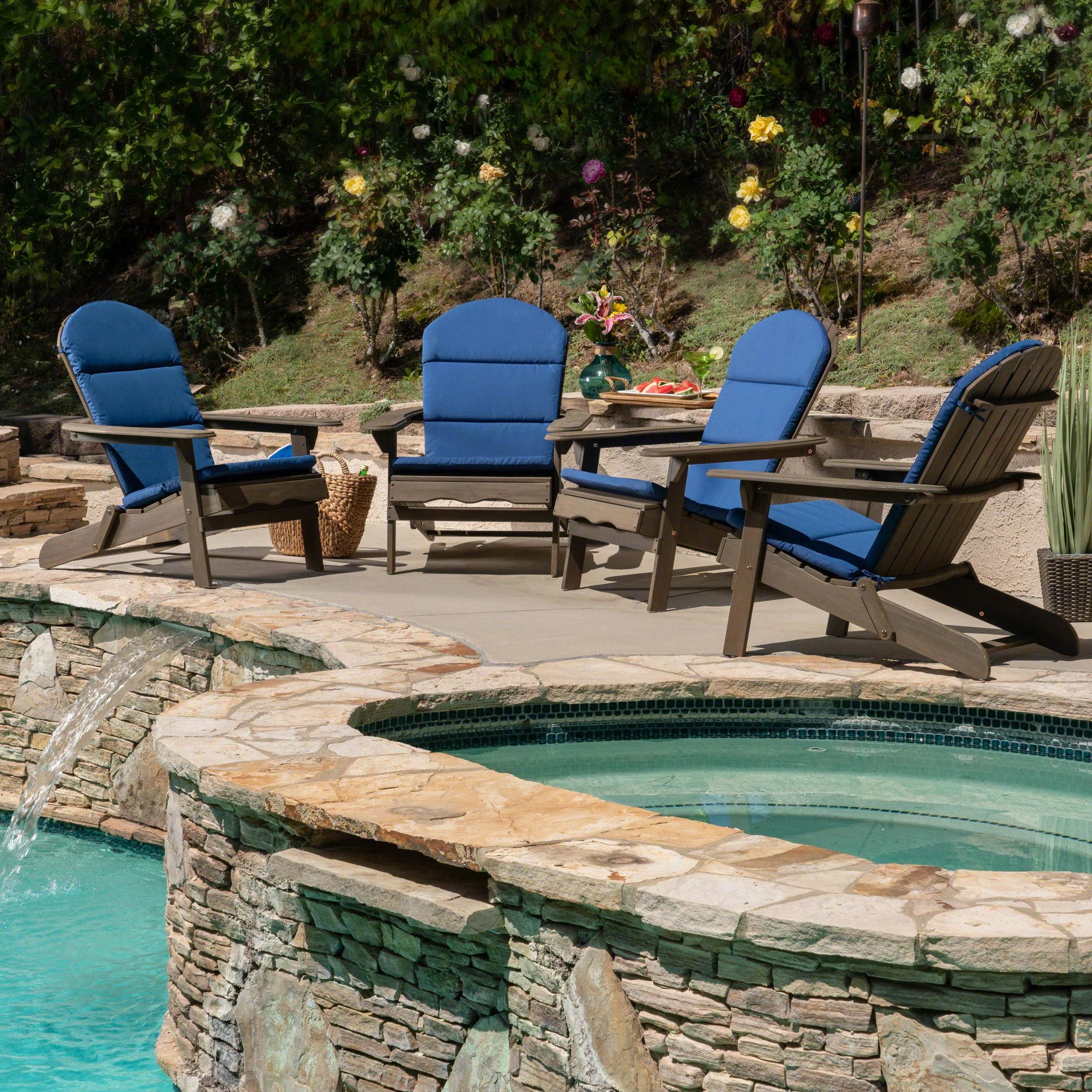 Amenda Outdoor Acacia Wood Folding Adirondack Chairs with Cushions - furnishings