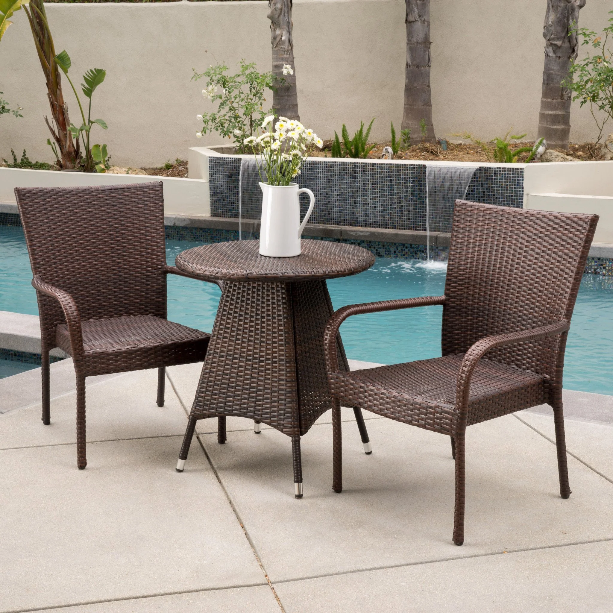 Kory Outdoor 3pc Multibrown Wicker Bistro Set - furnishings