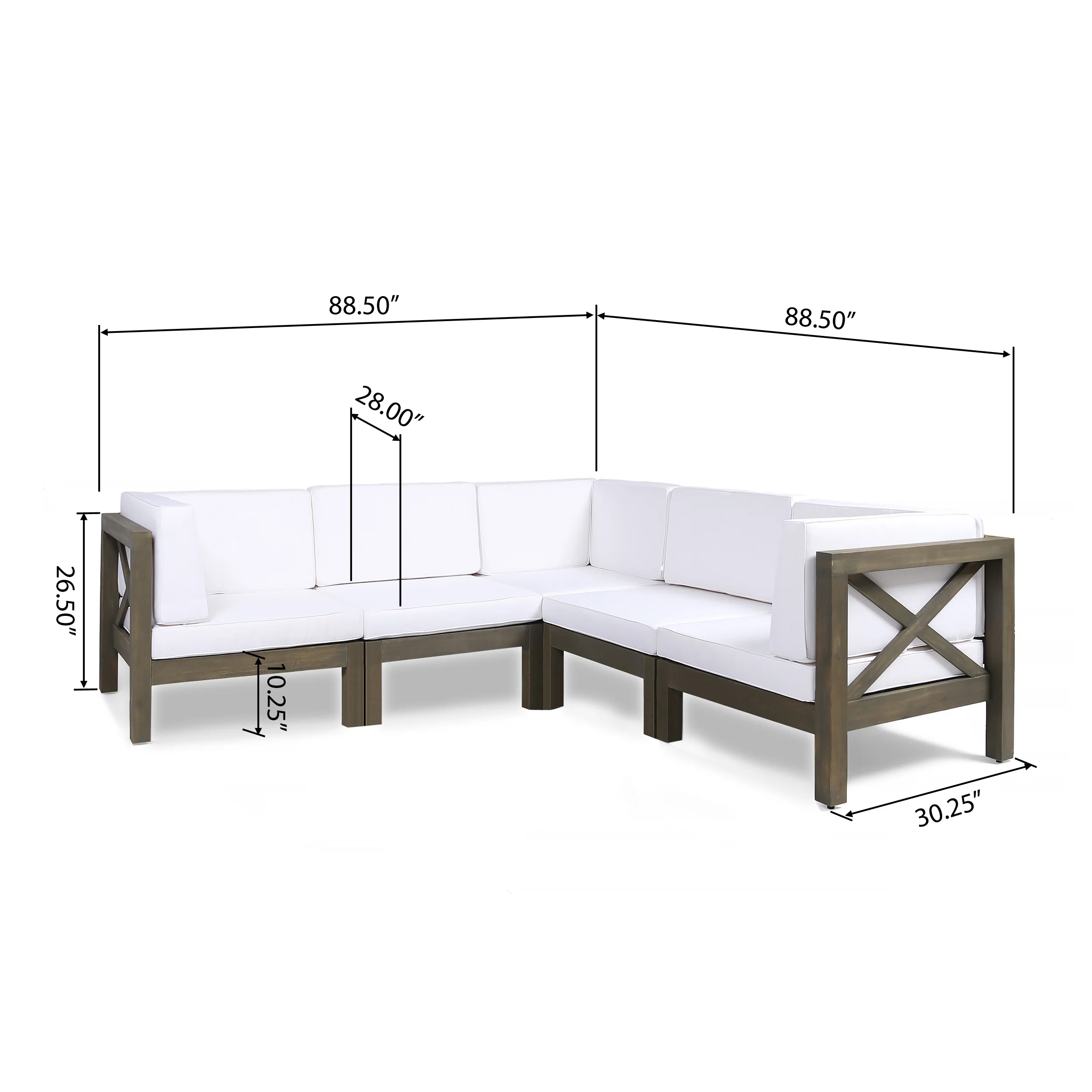 Keith Outdoor Acacia Wood 5 Seater Sectional Sofa Set with Water-Resistant Cushions - furnishings