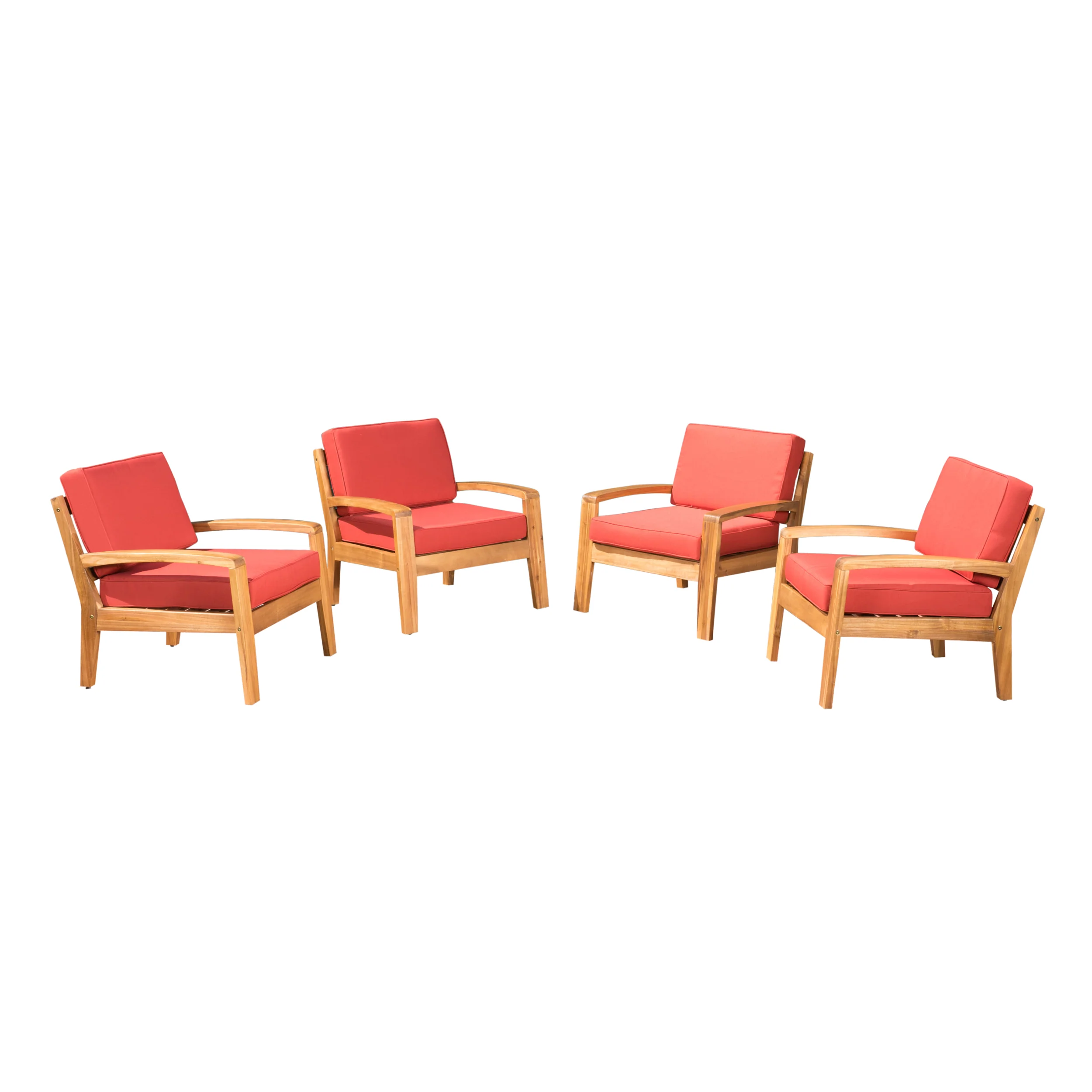 Parma Outdoor Wood Patio Furniture Club Chairs w/ Water Resistant Cushions (Set of 4) - furnishings