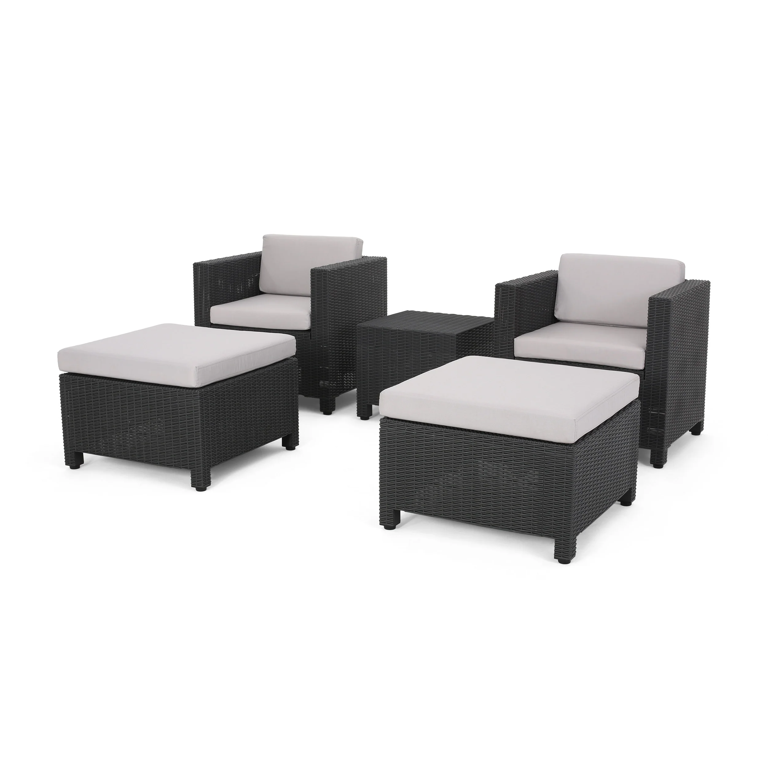 Riley Outdoor Wicker Print 2 Seater Chat Set with Ottomans - furnishings