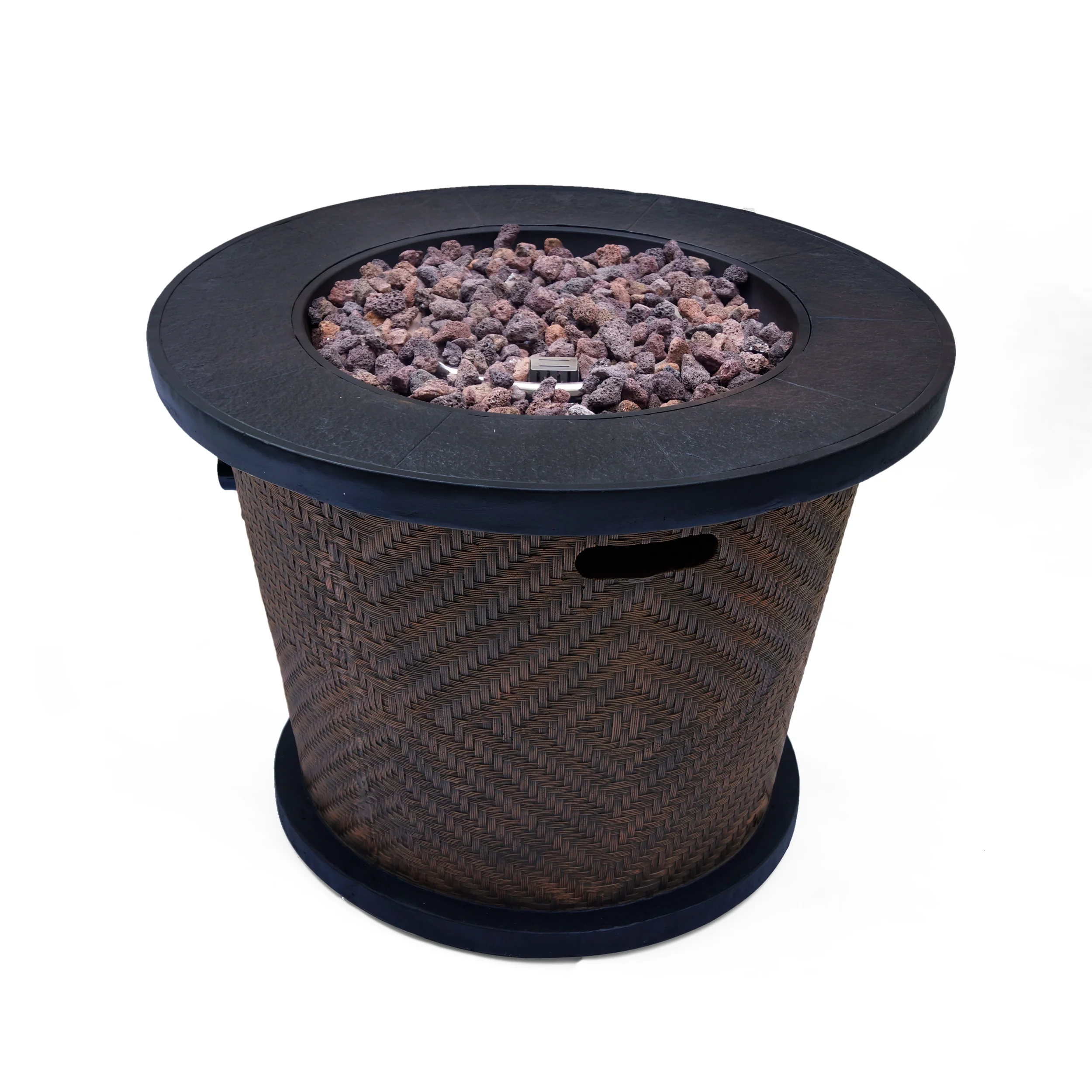 Liyam Outdoor 4 Piece Wicker Swivel Chair Set with Fire Pit, Multi Brown and Brown - furnishings