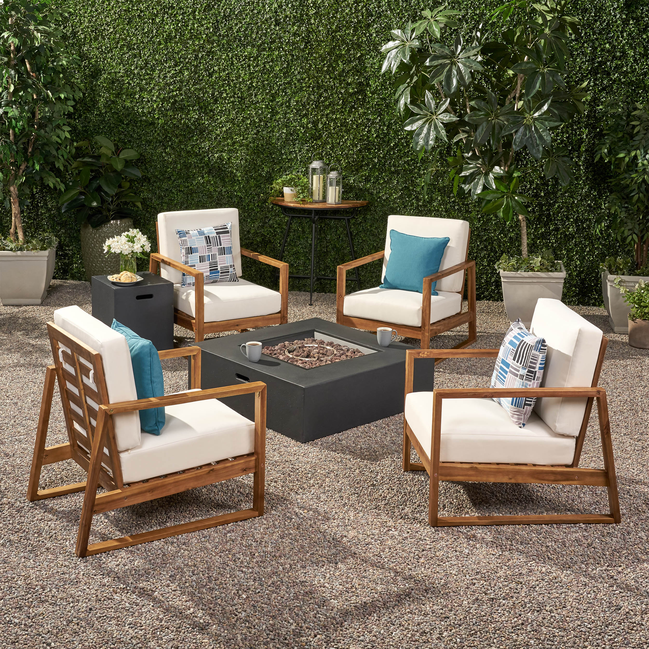 Marlee Outdoor 4 Seater Chat Set with Fire Pit - furnishings