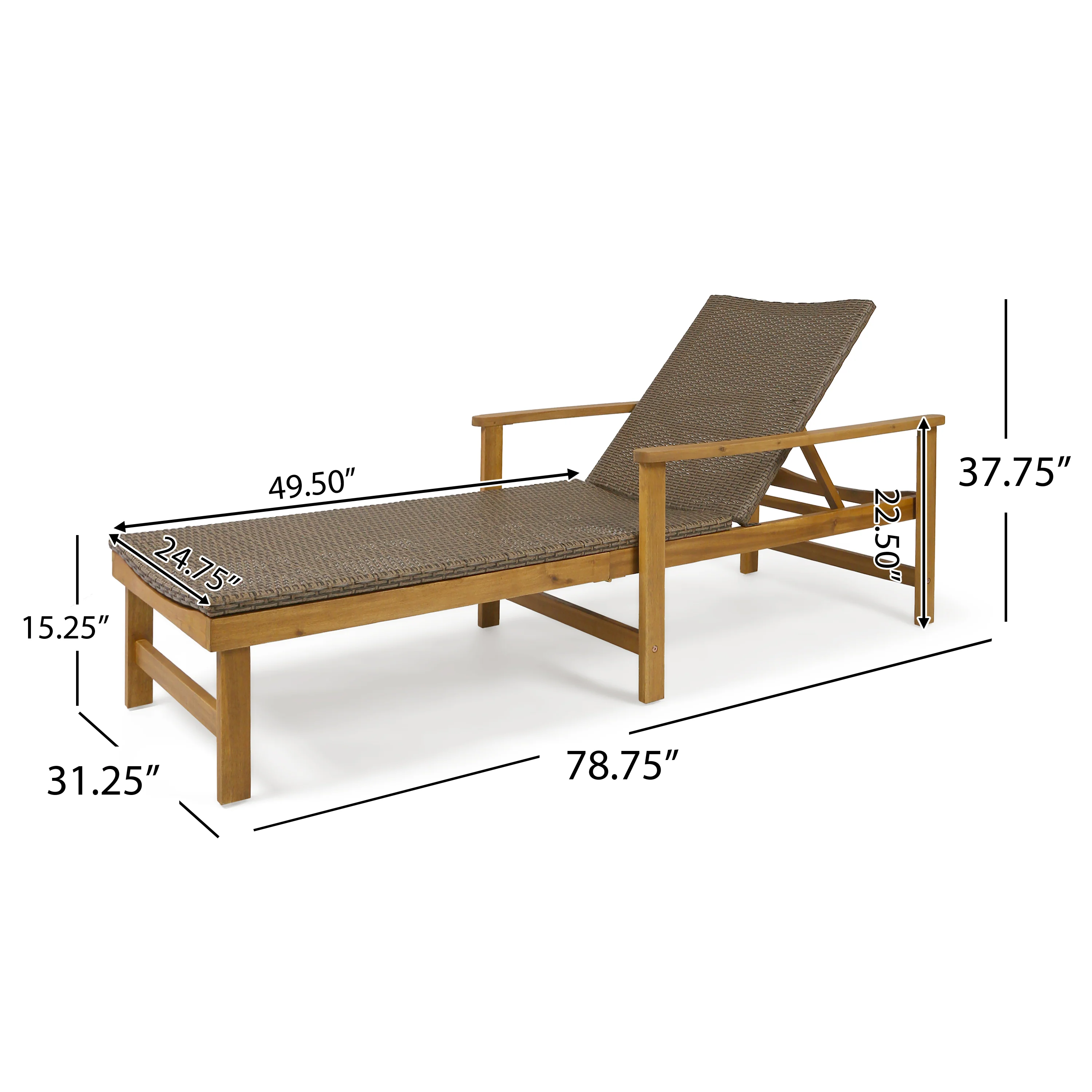 Kyle Outdoor Rustic Acacia Wood Chaise Lounge with Wicker Seating - furnishings