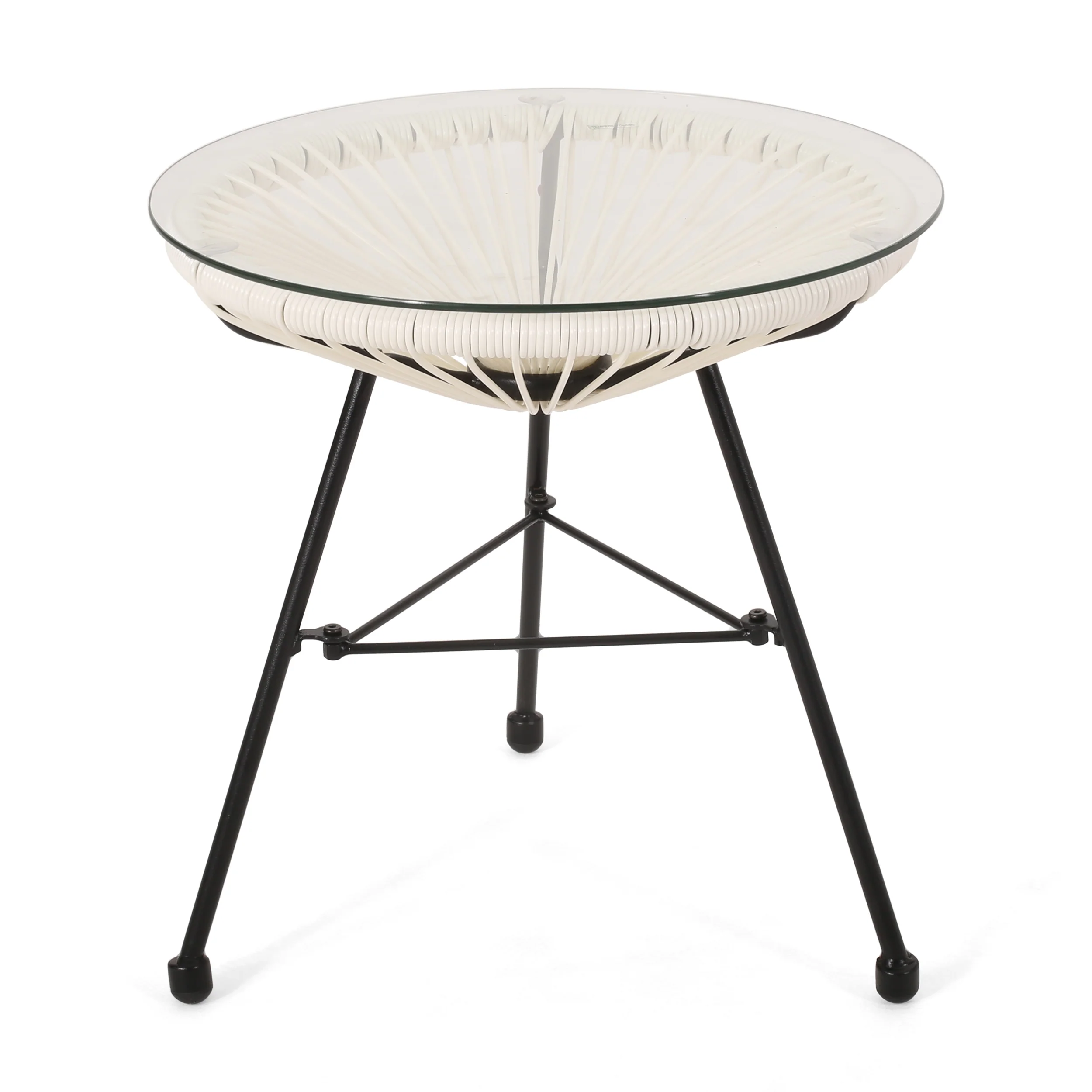 Novia Outdoor Modern Faux Rattan Side Table with Tempered Glass Top - furnishings