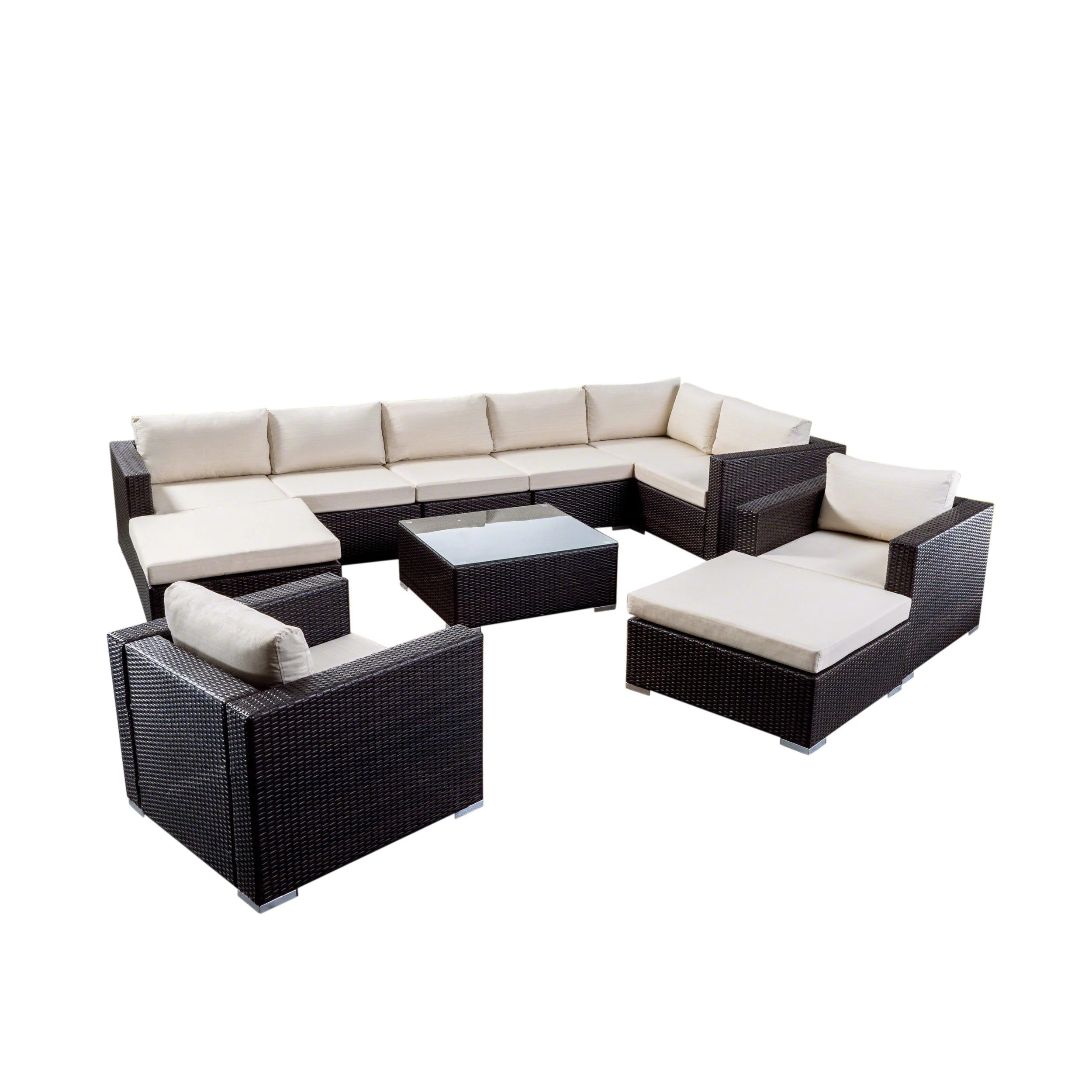 Tom Rosa Outdoor 8 Seater Wicker Sectional Sofa Set with Cushions - furnishings