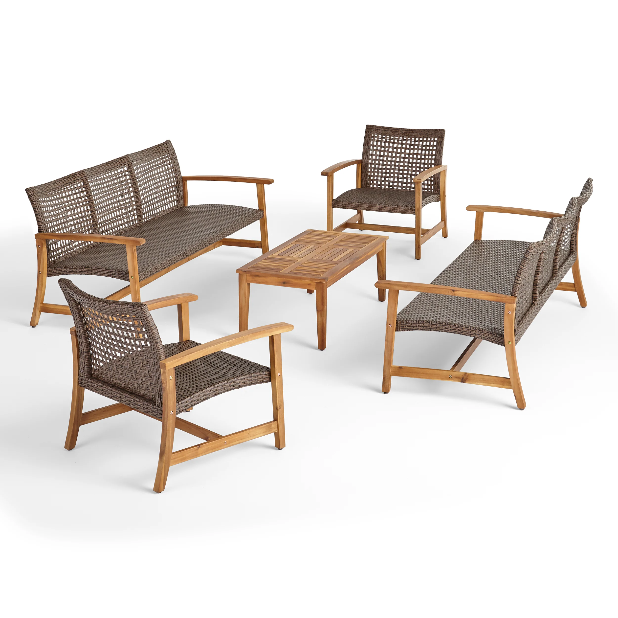Alyssa Outdoor 5 Piece Wood and Wicker Sofa Chat Set - furnishings