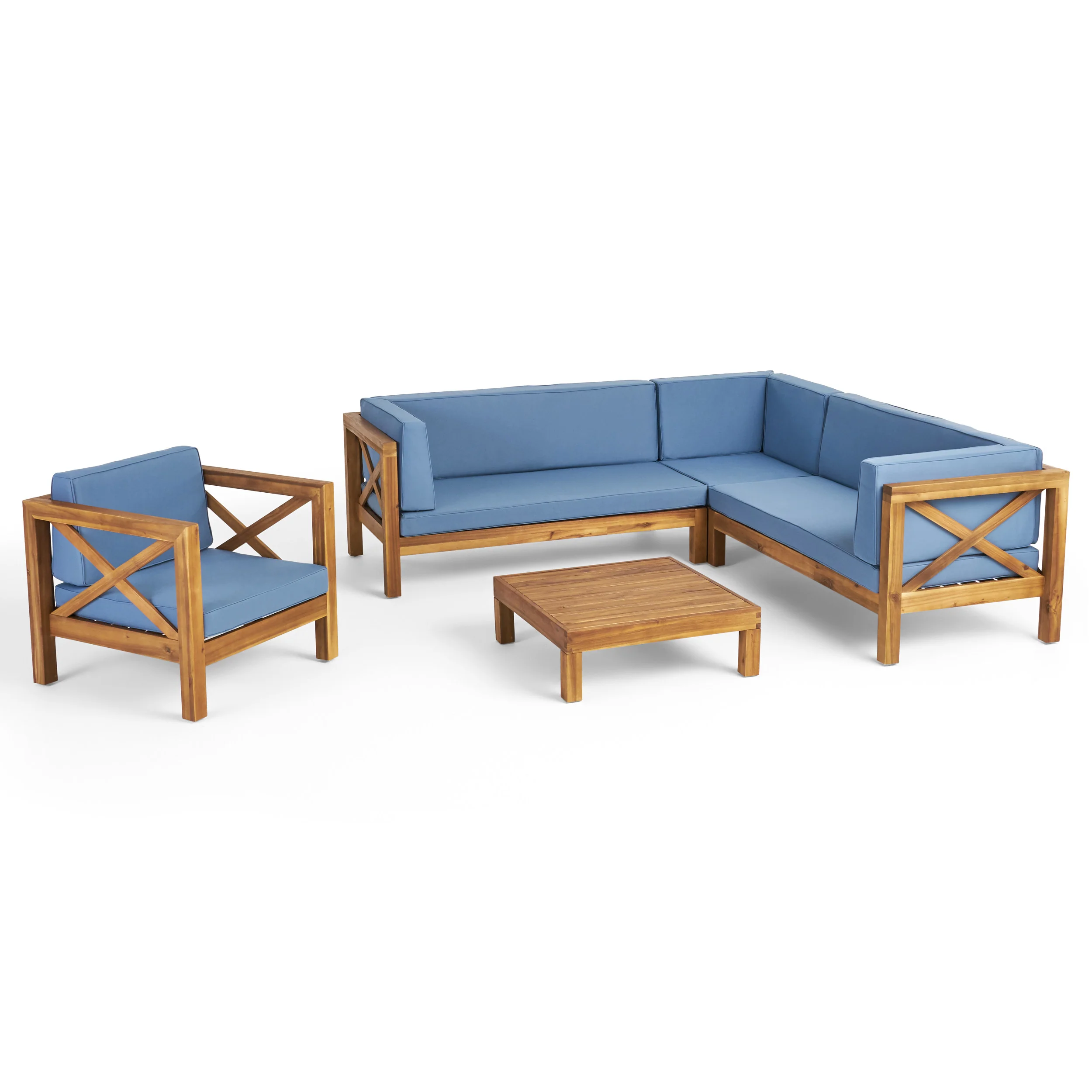 Morgan Outdoor 6 Seater Acacia Wood Sectional Sofa and Club Chair Set - furnishings