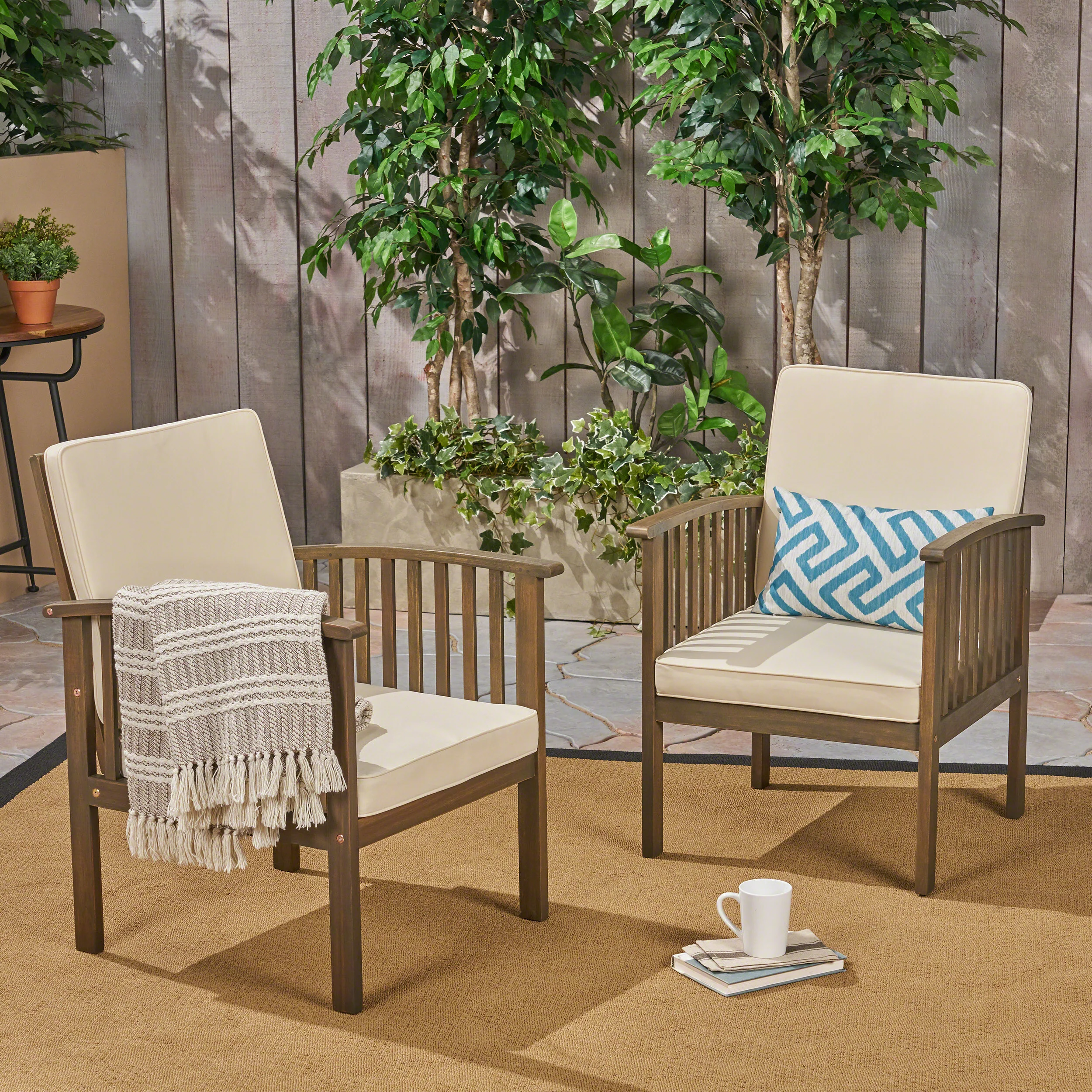 Ray Acacia Outdoor Acacia Wood Club Chairs w/ Cushions - furnishings