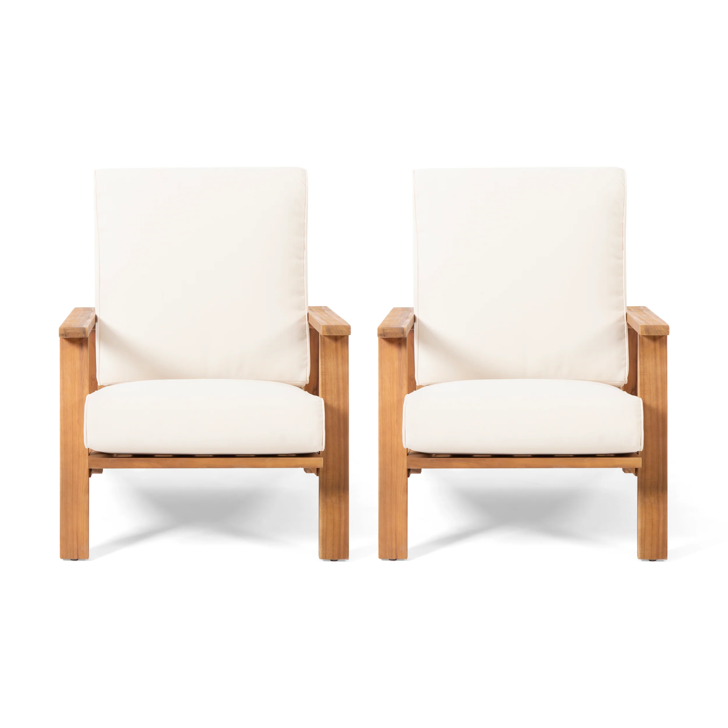 Youssef Outdoor Acacia Wood Club Chairs with Cushions (Set of 2) - furnishings