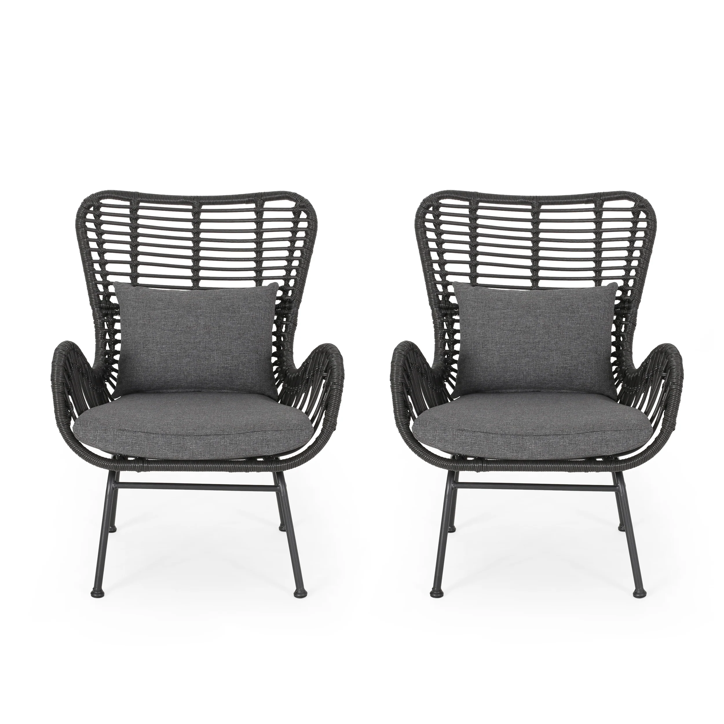 Pooneli Outdoor Wicker Club Chairs with Cushions (Set of 2) - furnishings