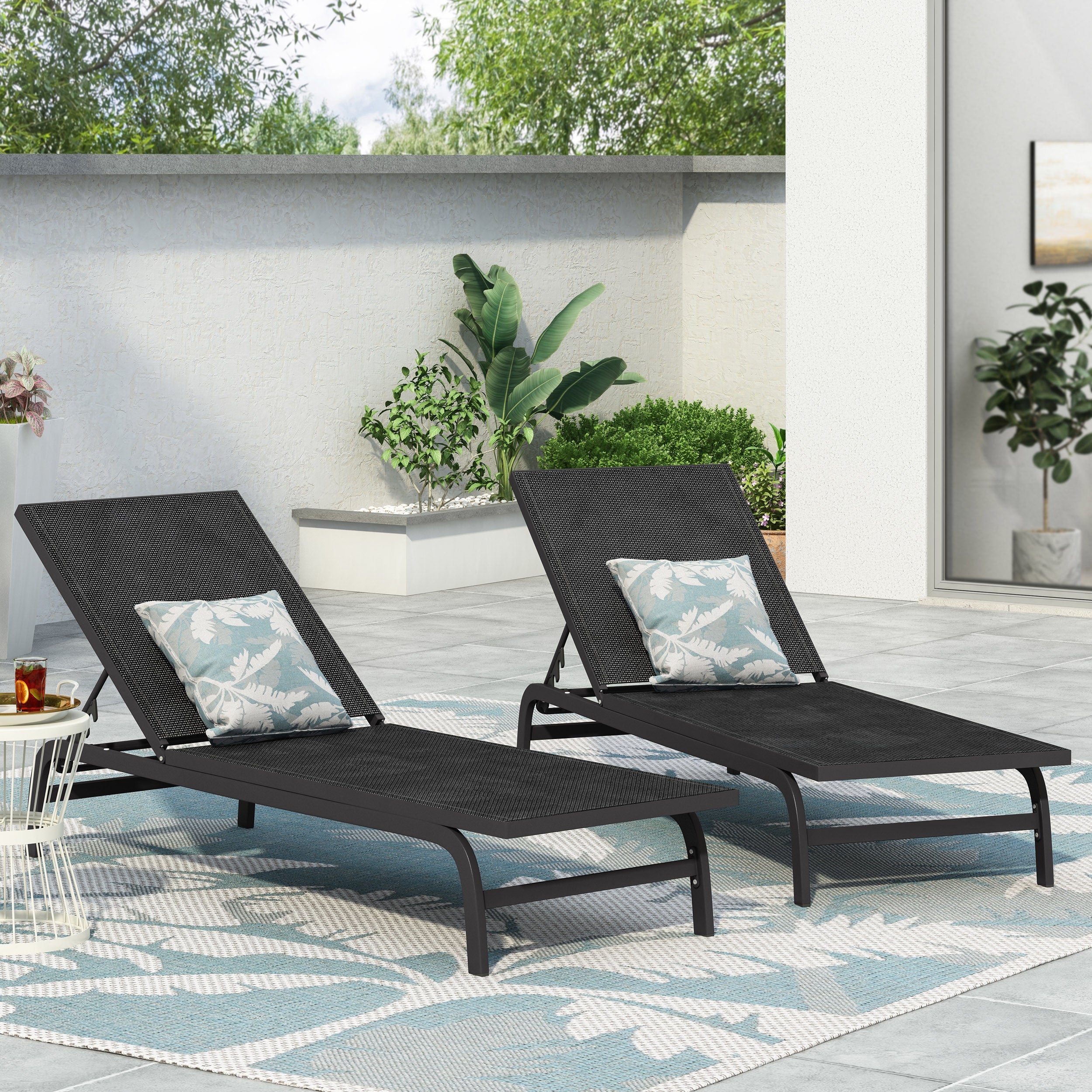 Stekar Outdoor Aluminum and Outdoor Mesh Chaise Lounge, Set of 2 - furnishings