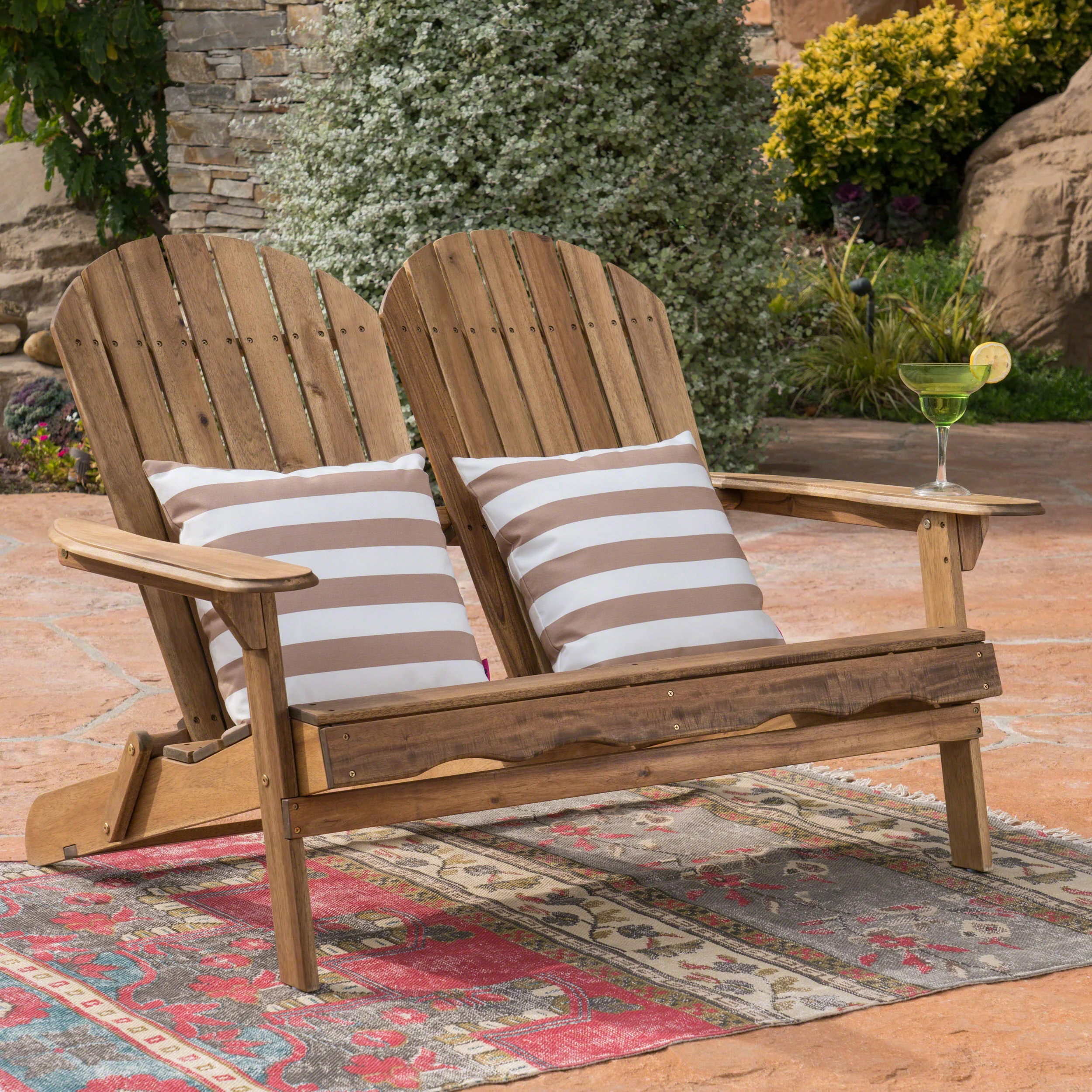 Vivian Outdoor Acacia Wood Adirondack Loveseat - furnishings