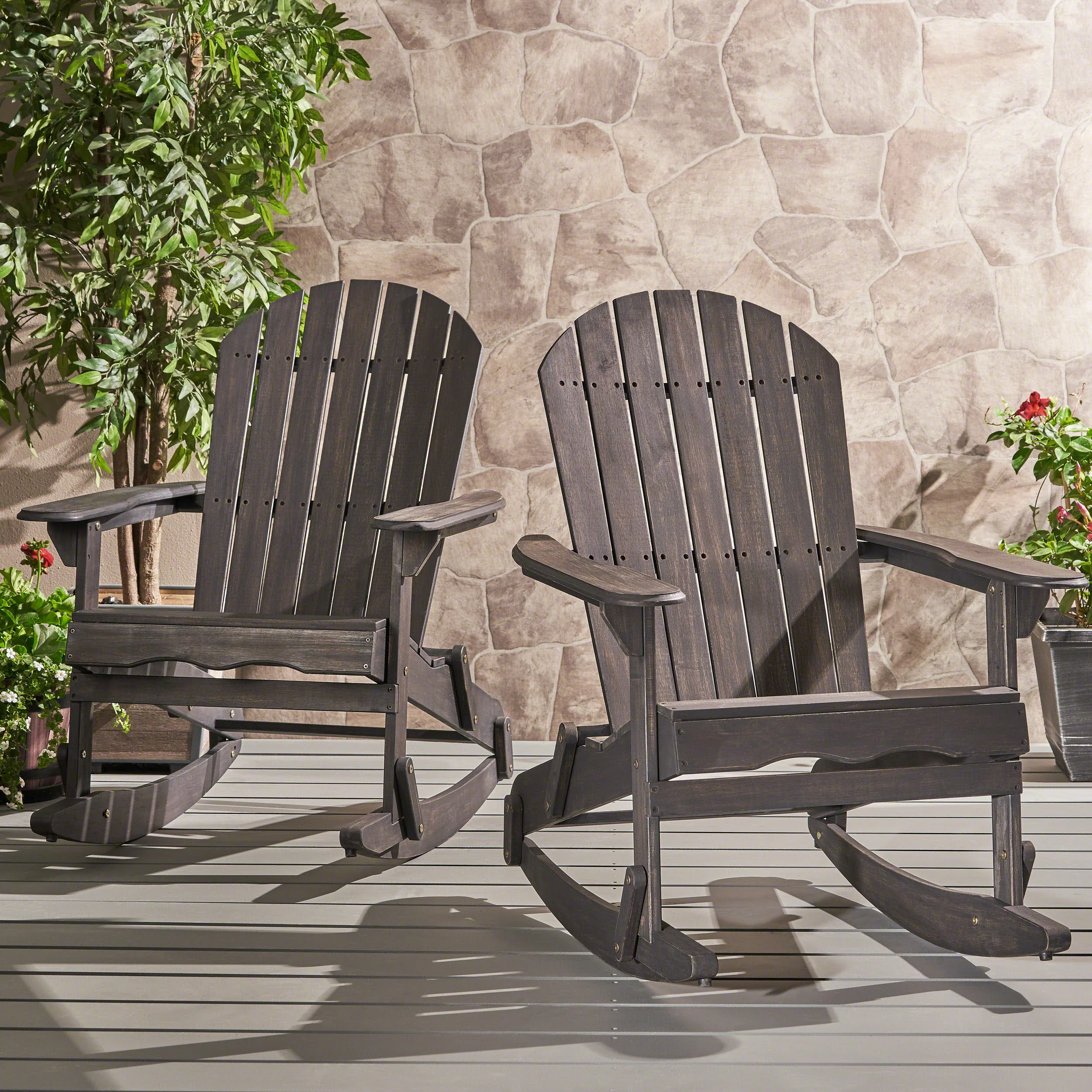 Vivian Outdoor Acacia Wood Adirondack Rocking Chair - furnishings