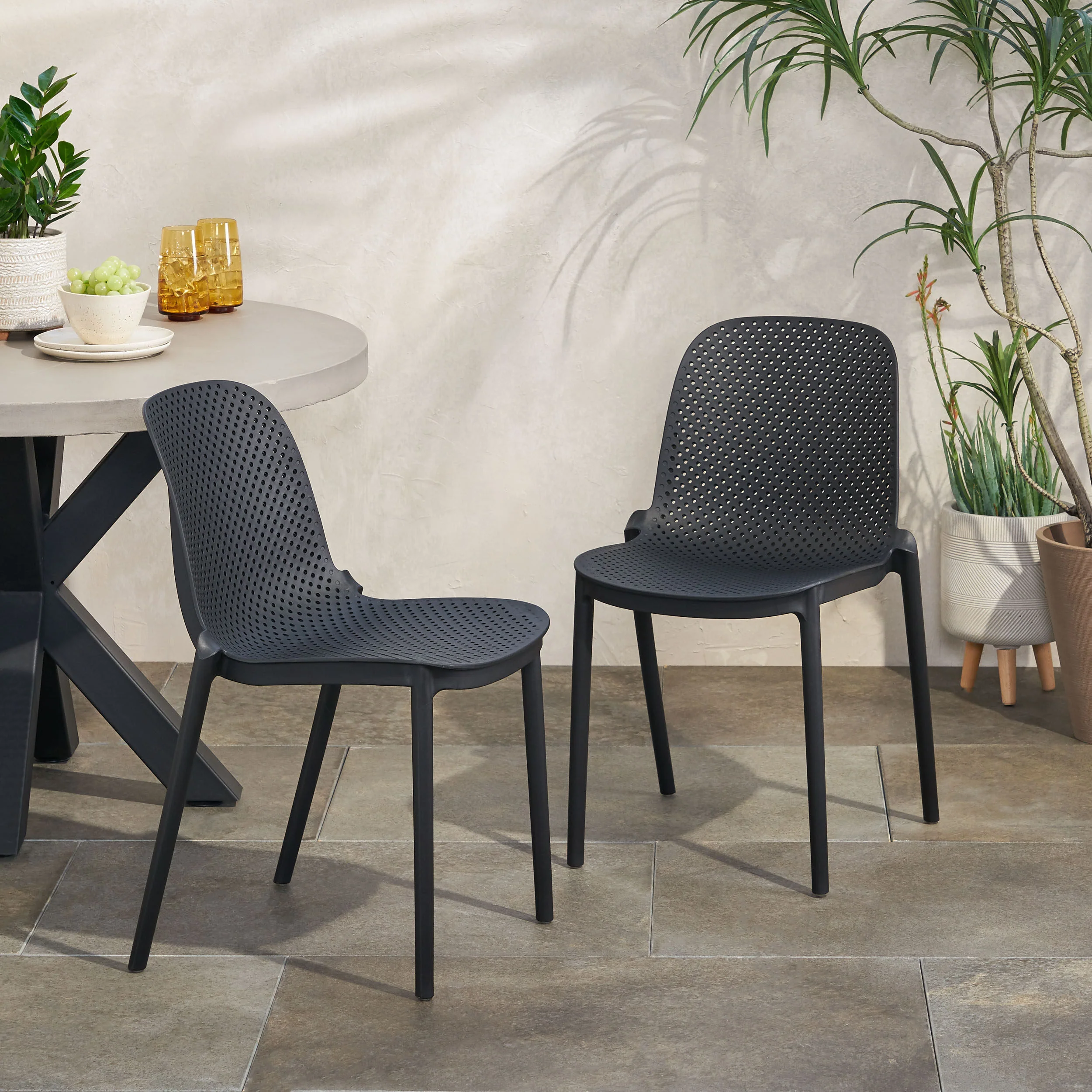 Edenton Outdoor Modern Stacking Dining Chair (Set of 2) - furnishings