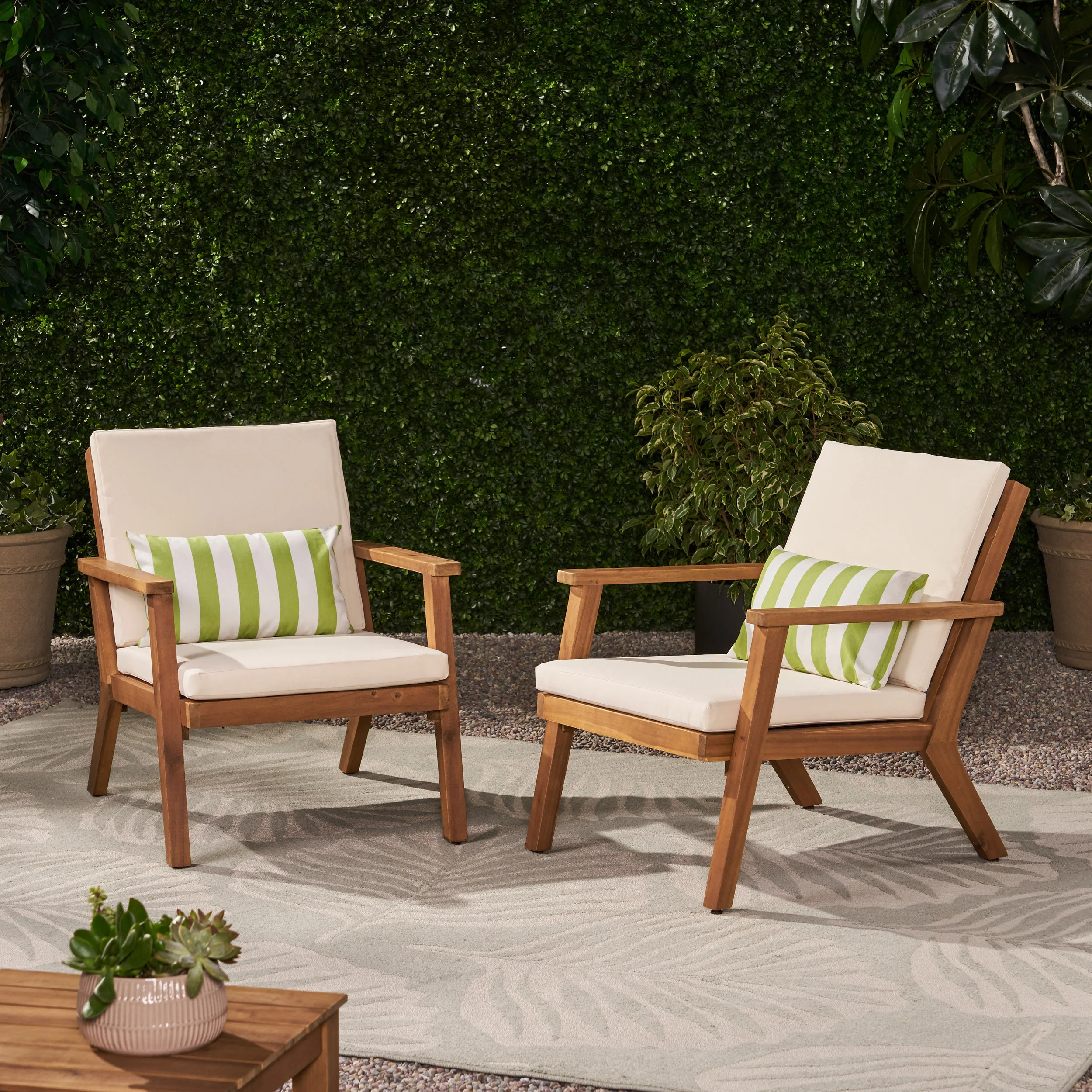 Avacyn Outdoor Acacia Wood Club Chairs with Cushions (Set of 2) - furnishings