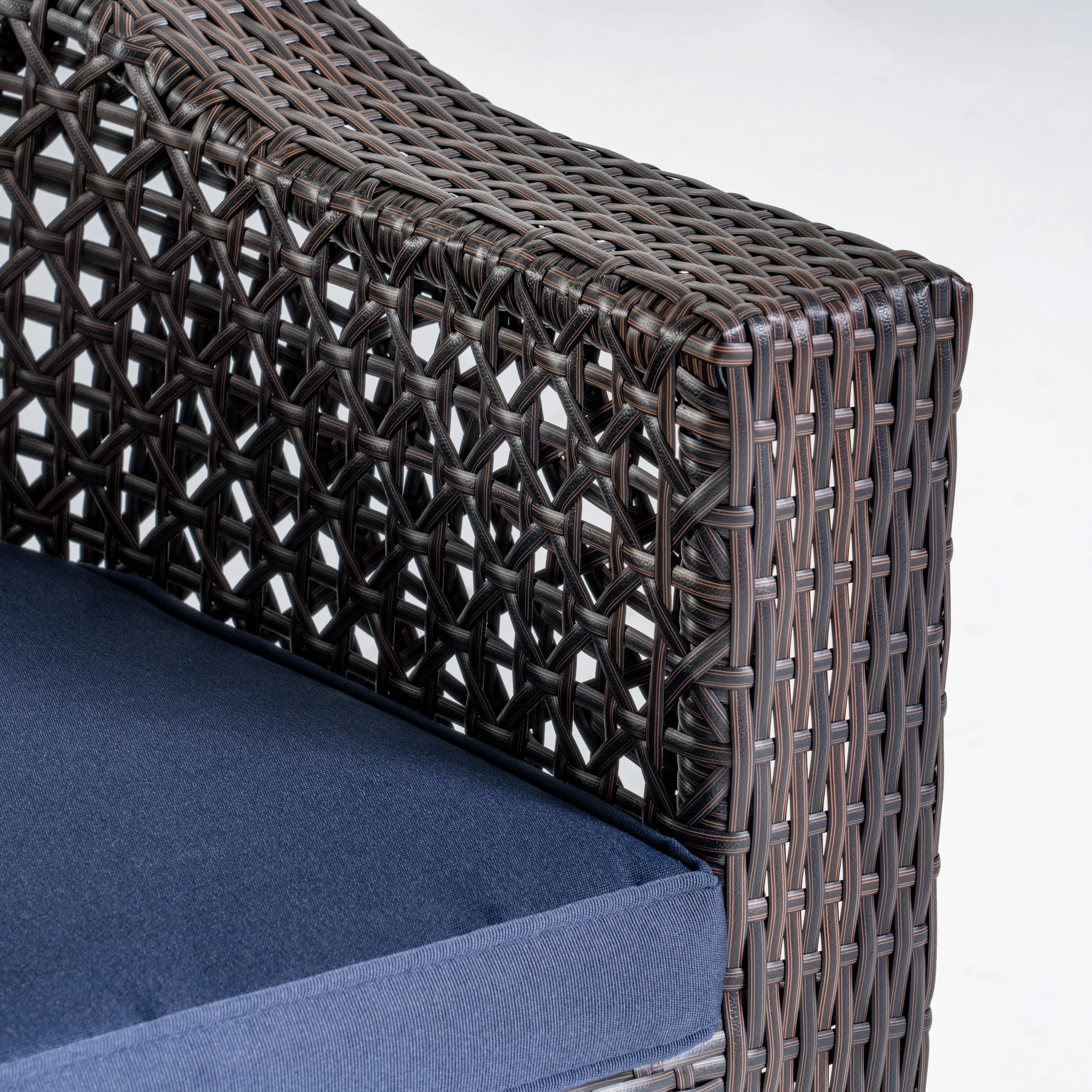 Big Sur Patio Swivel Chair, Wicker with Outdoor Cushions, Multi-Brown, Navy Blue - furnishings