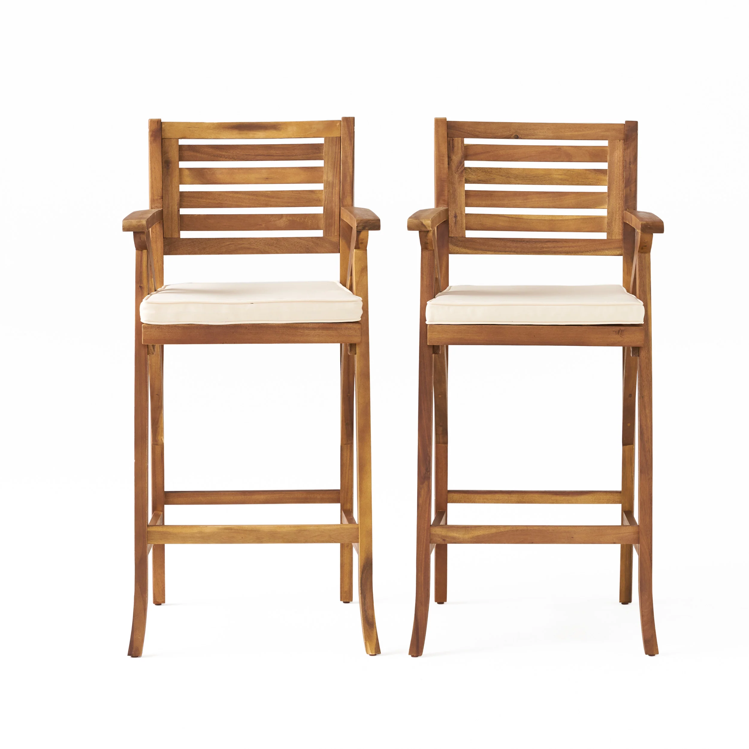Anguilla 30-Inch Teak Finish Acacia Wood Outdoor Barstools - furnishings