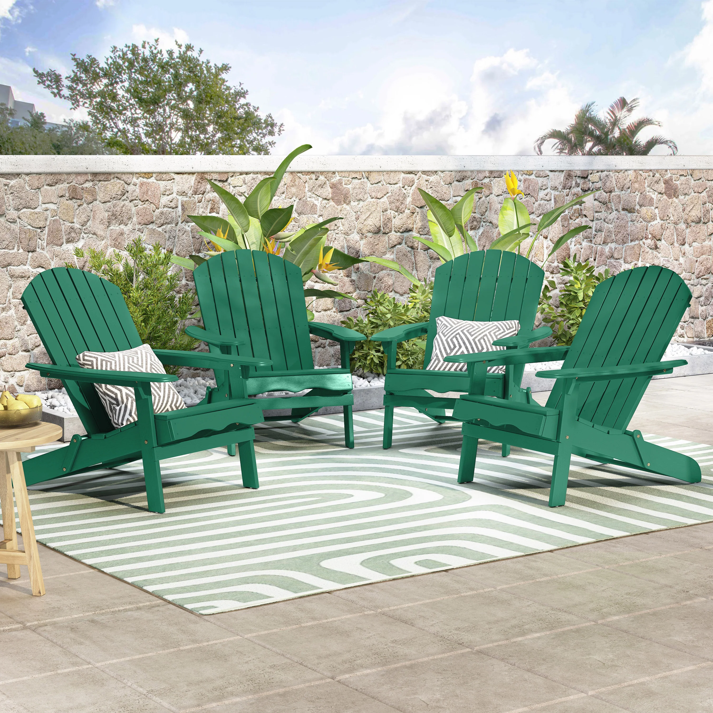 Cartagena Outdoor Rustic Acacia Wood Folding Adirondack Chair, Set of 4 - furnishings